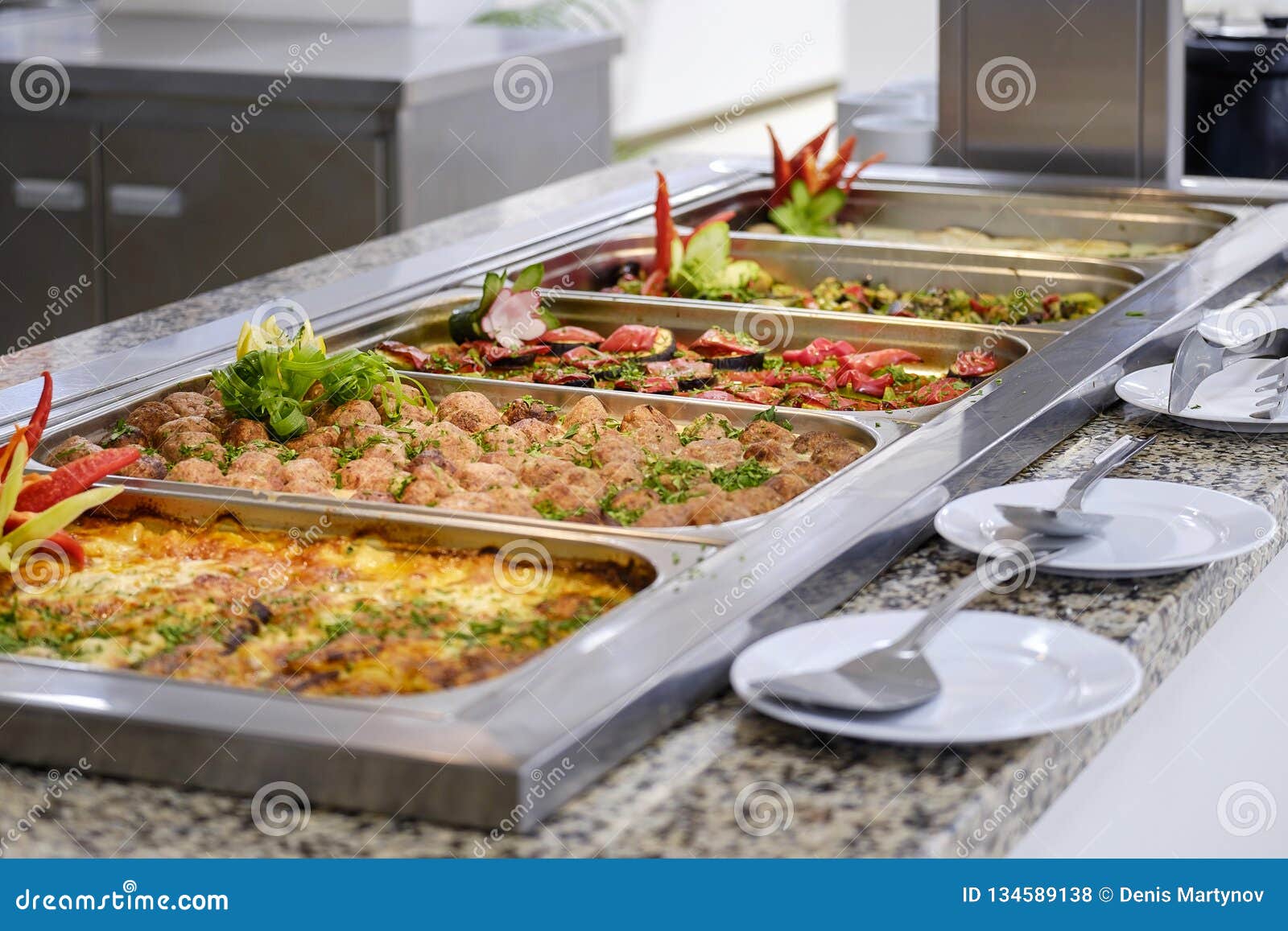 Buffet with main dishes 3 stock photo. Image of eating - 134589138