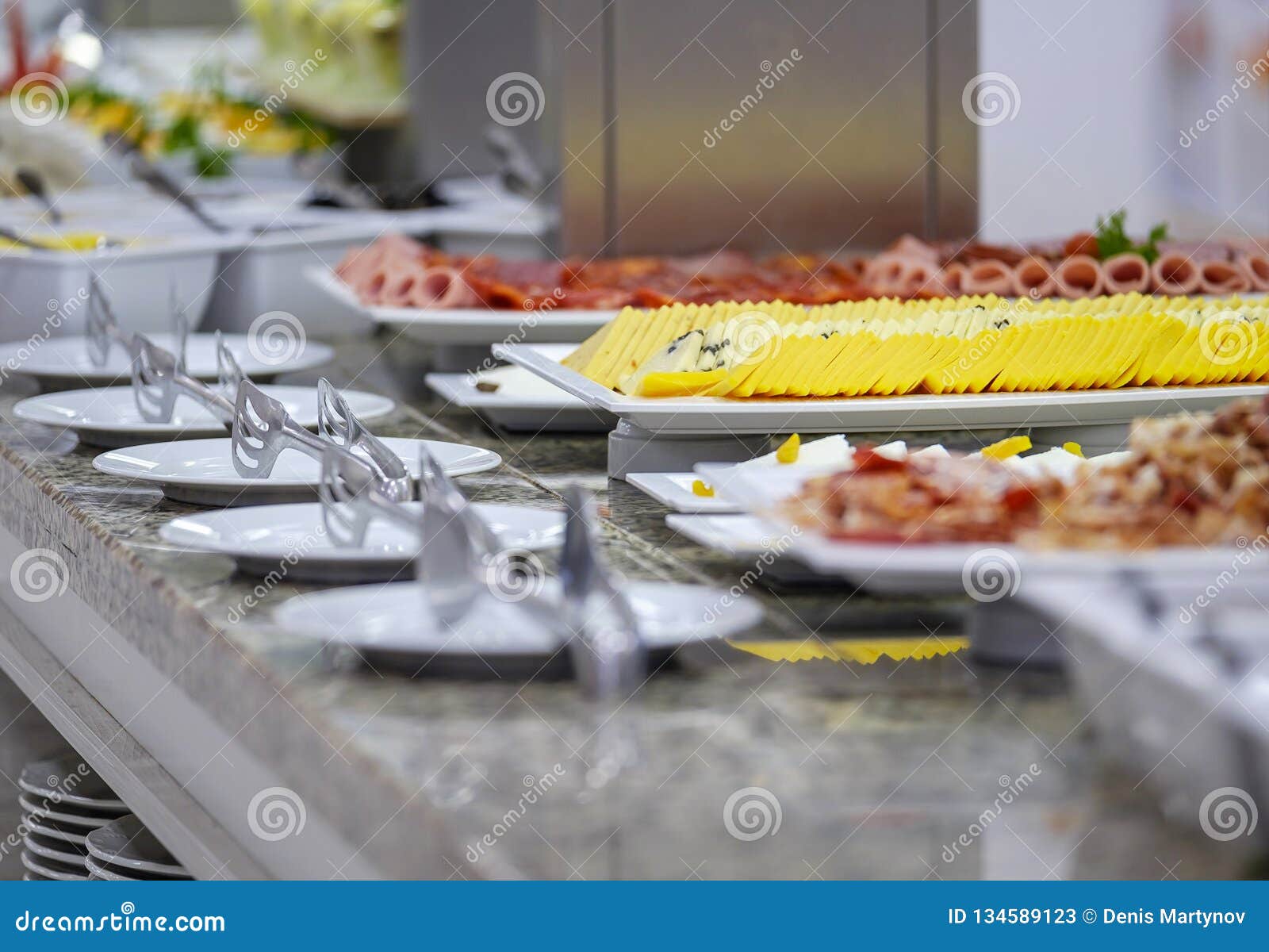 Buffet with main dishes 6 stock image. Image of cheese - 134589123