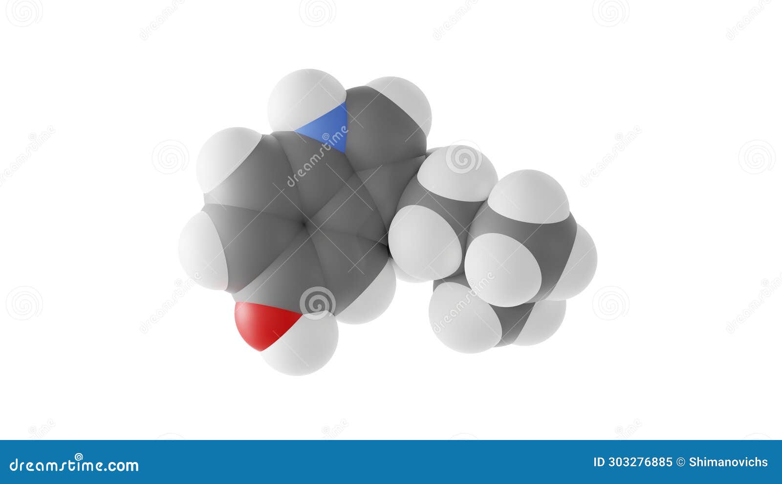 bufotenin molecule, tryptamine derivative, molecular structure,  3d model van der waals