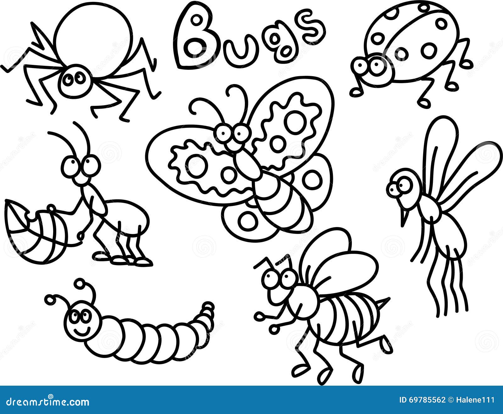 Download Bugs Coloring page stock illustration. Illustration of coloring - 69785562