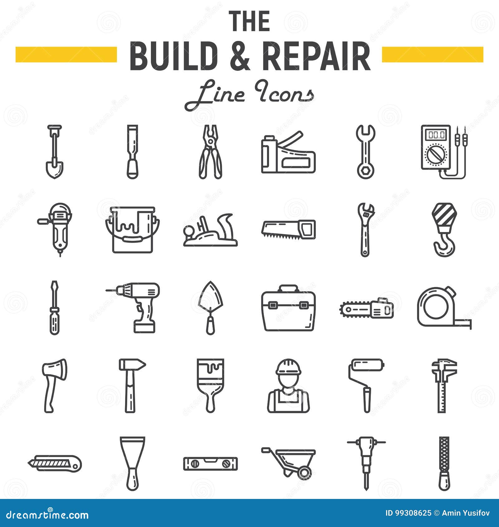 build and repair line icon set, construction signs