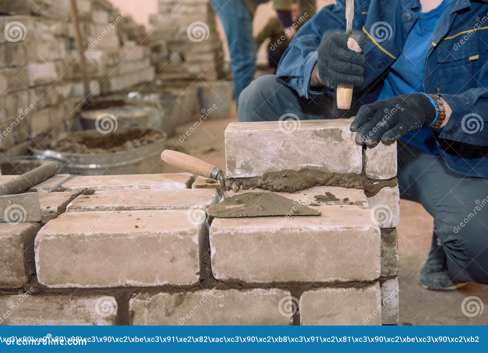 Build a Wall of Bricks. Students Learn To Lay Bricks. Cement Bond