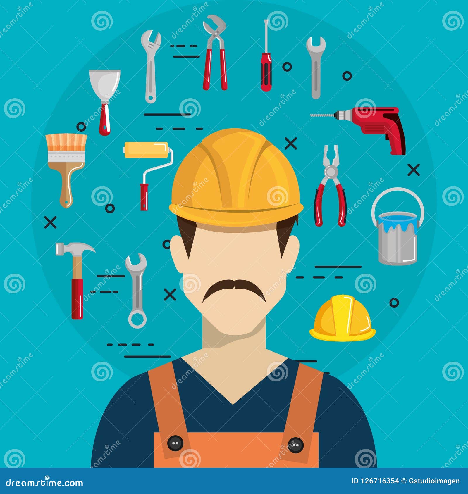 Builder Character with Construction Equipment Stock Vector ...