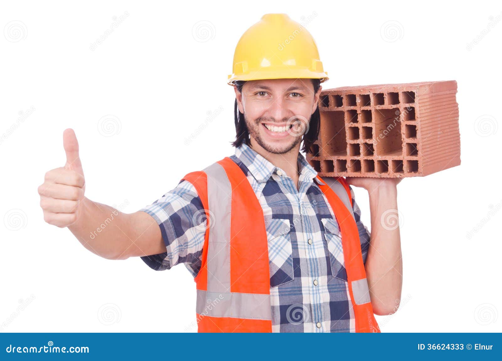 Builder with clay bricks stock image. Image of male, home 36624333