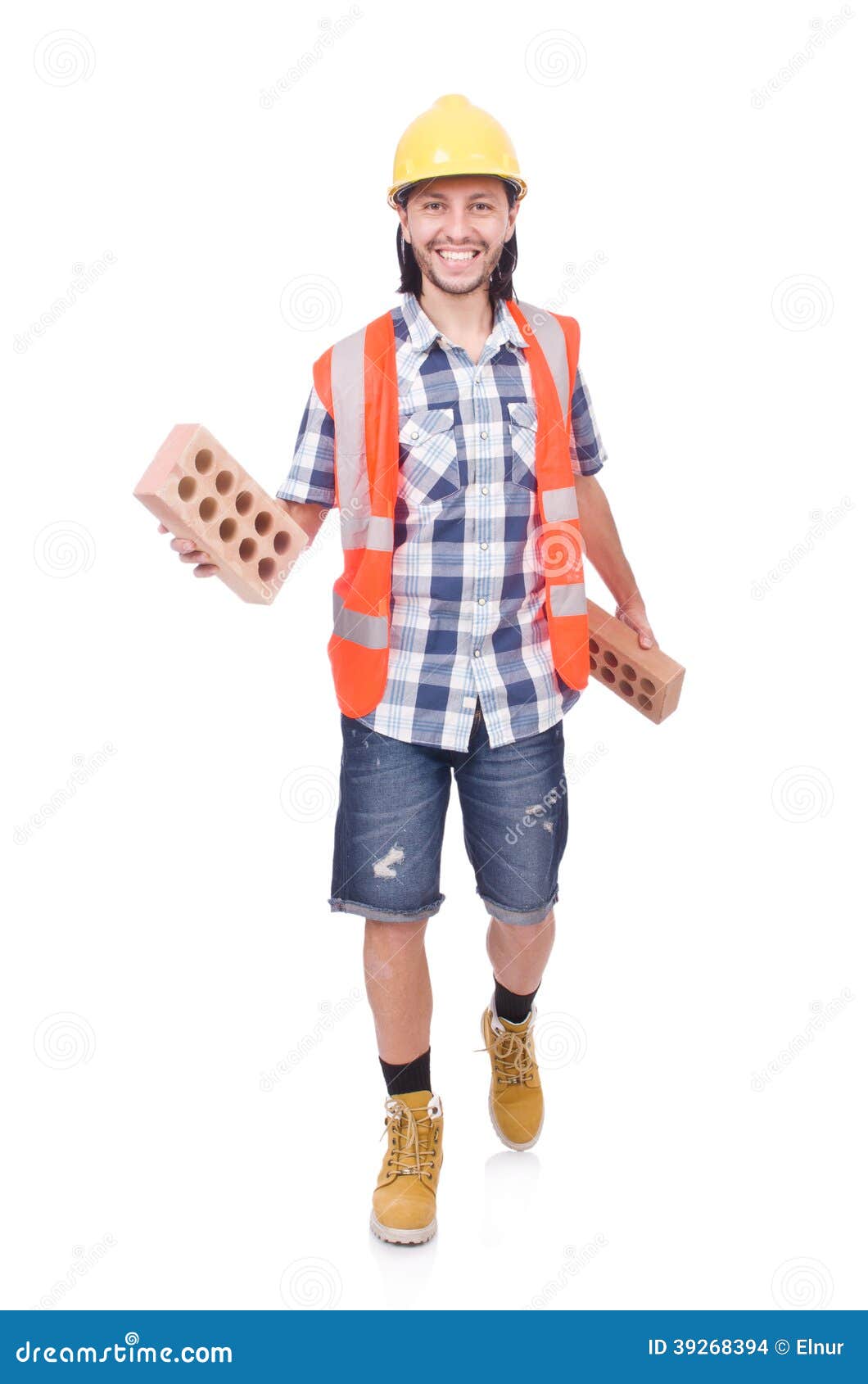 Builder with clay bricks stock photo. Image of brick 39268394