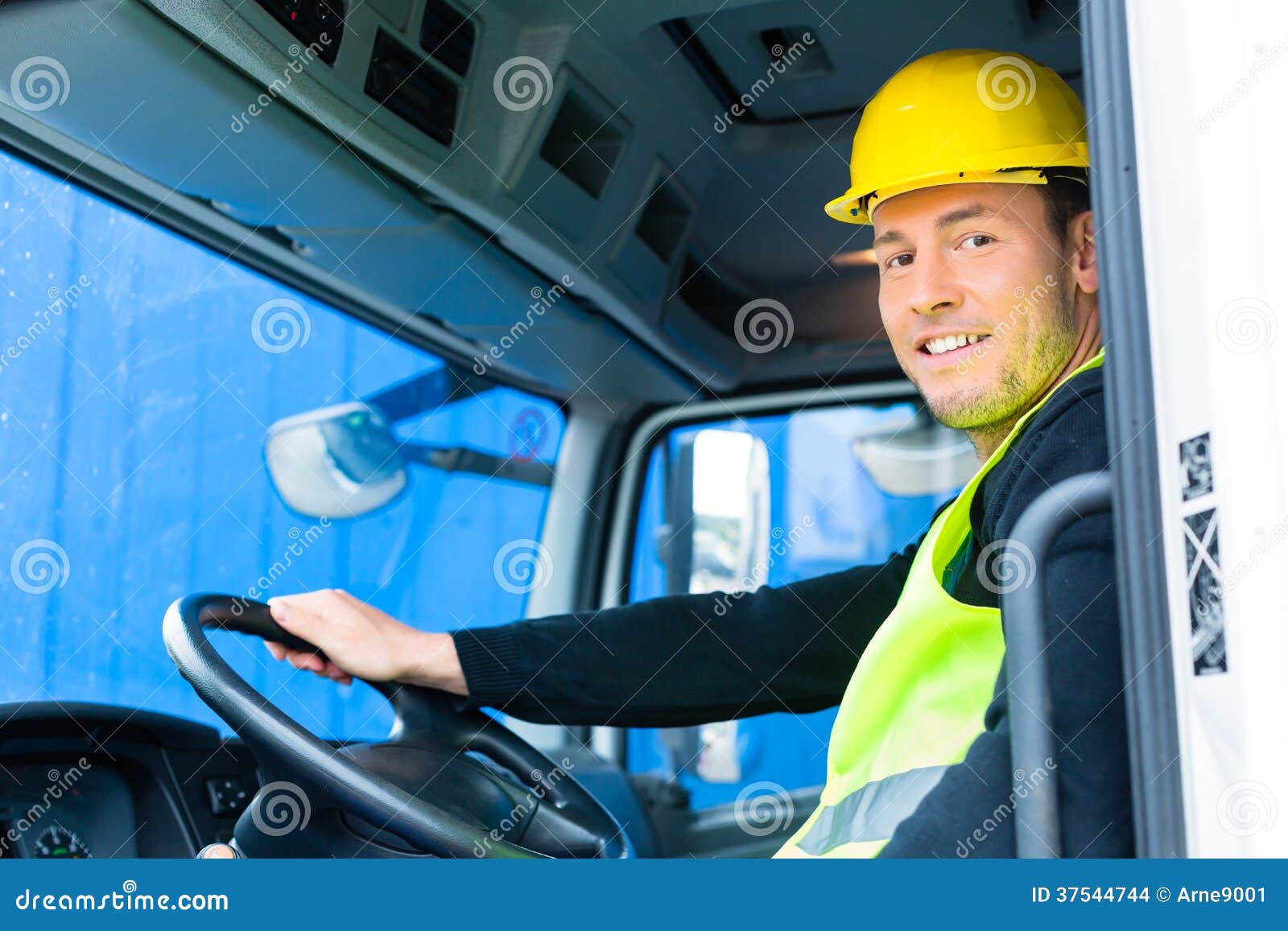 Builder Driving with Truck of Construction Site Stock Photo Image of