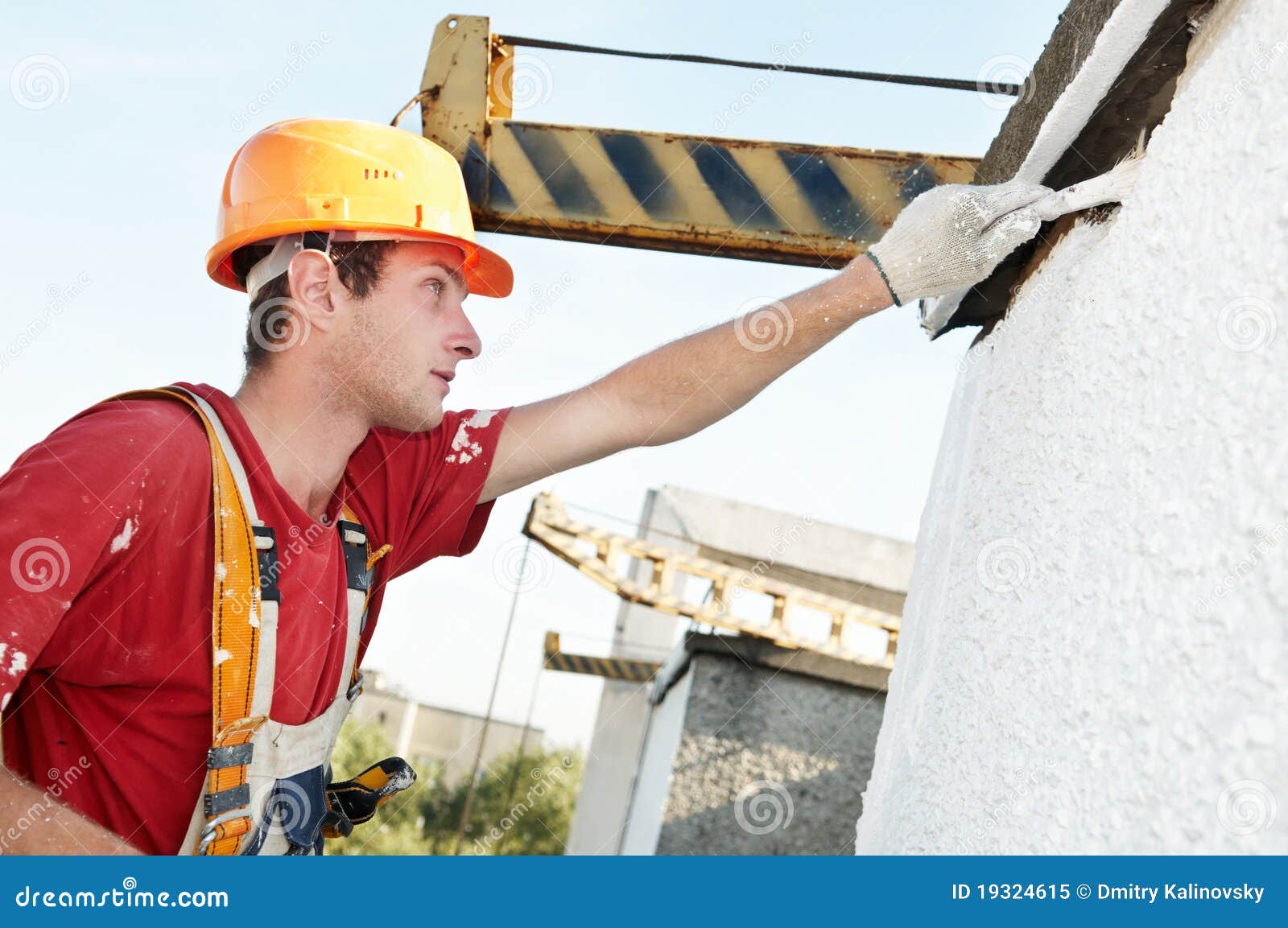Builder Facade Painter at Work Stock Image Image of paint