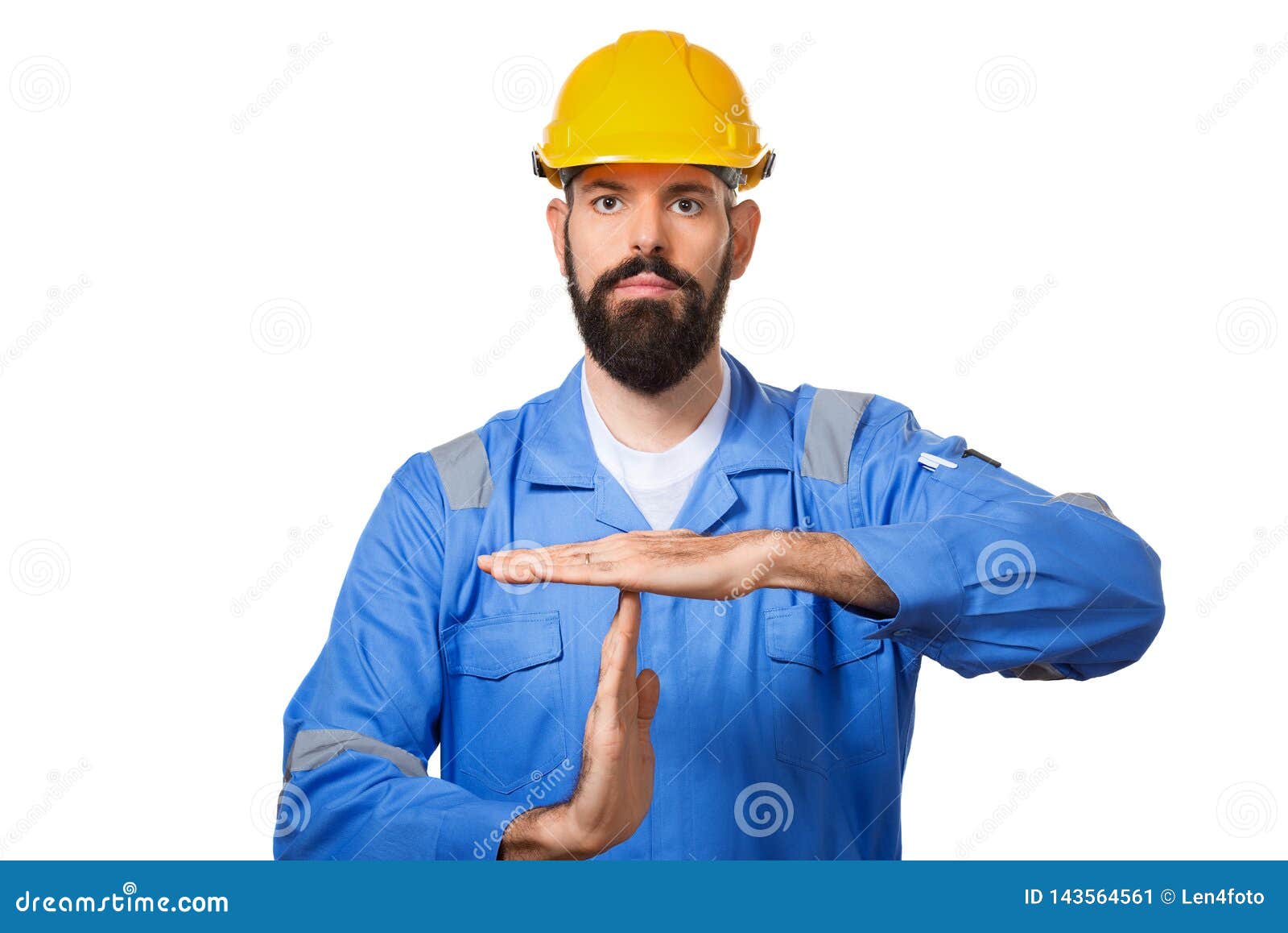 Bearded Man Worker with Beard in Building Helmet or Hard Hat Showing ...