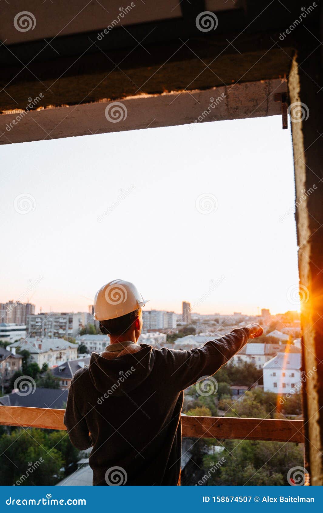 Hard Hat Builder Inside Building Under Construction Stock Image Image