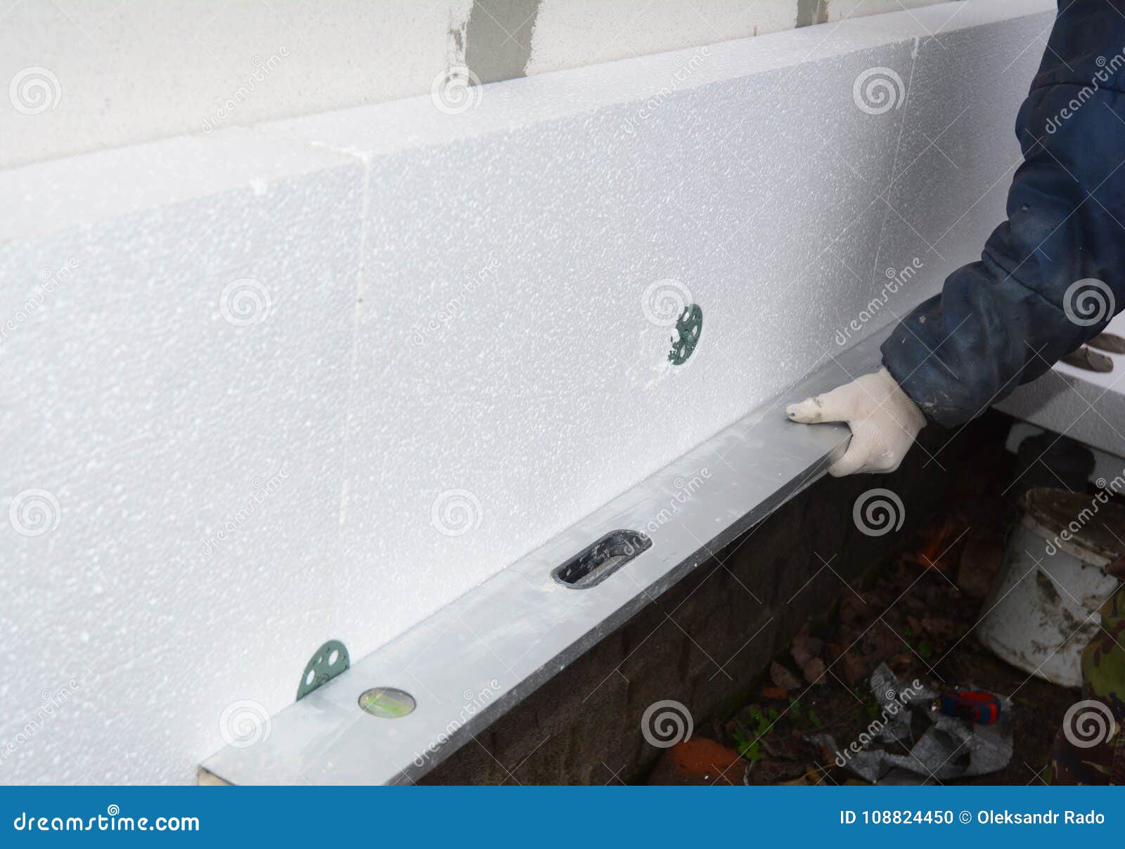 Builder Install Styrofoam Insulation Board House Wall Polystyrene