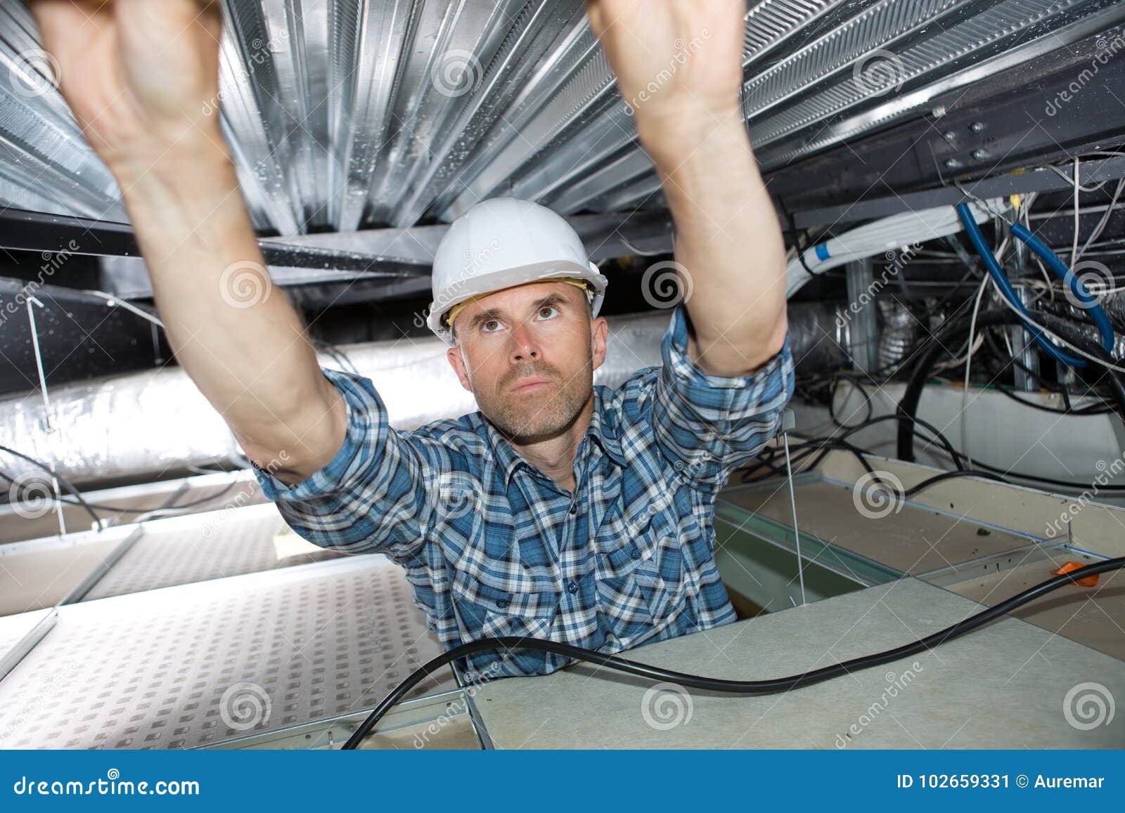 Builder During Installation Process False Ceiling Stock