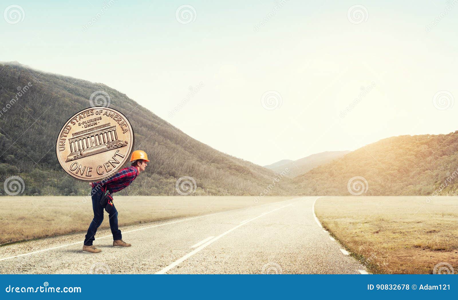 Builder man carry coin stock photo. Image of occupation 90832678
