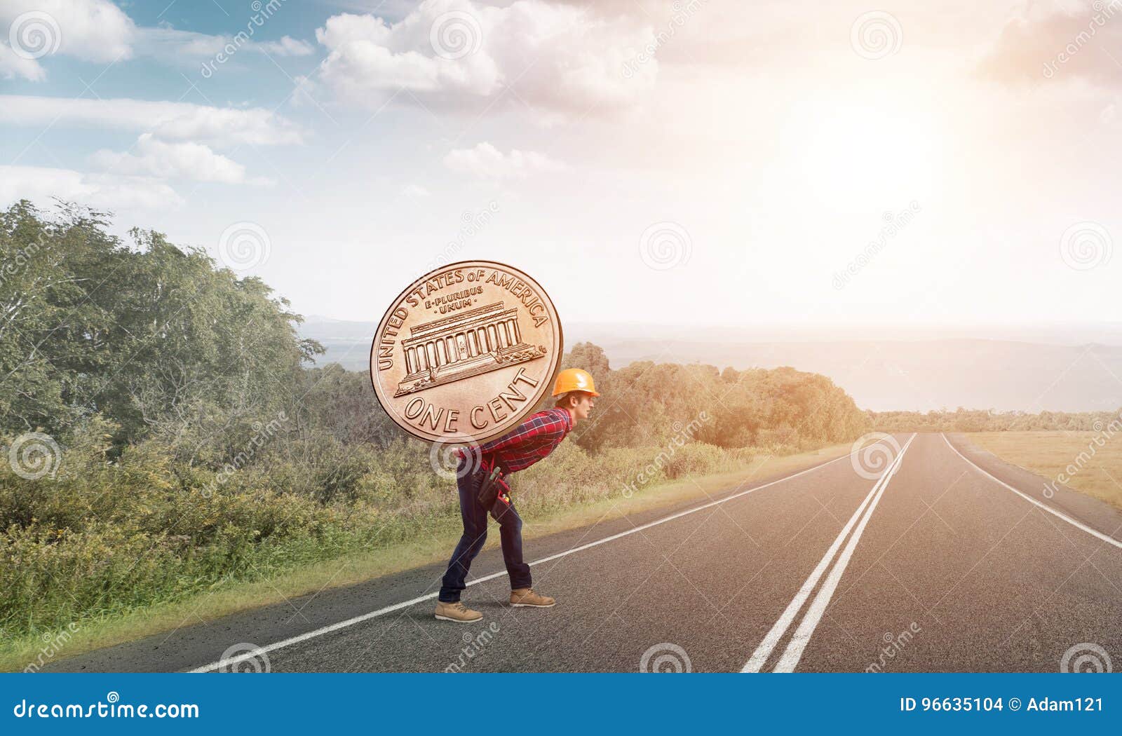 Builder man carry coin stock photo. Image of money, builder 96635104
