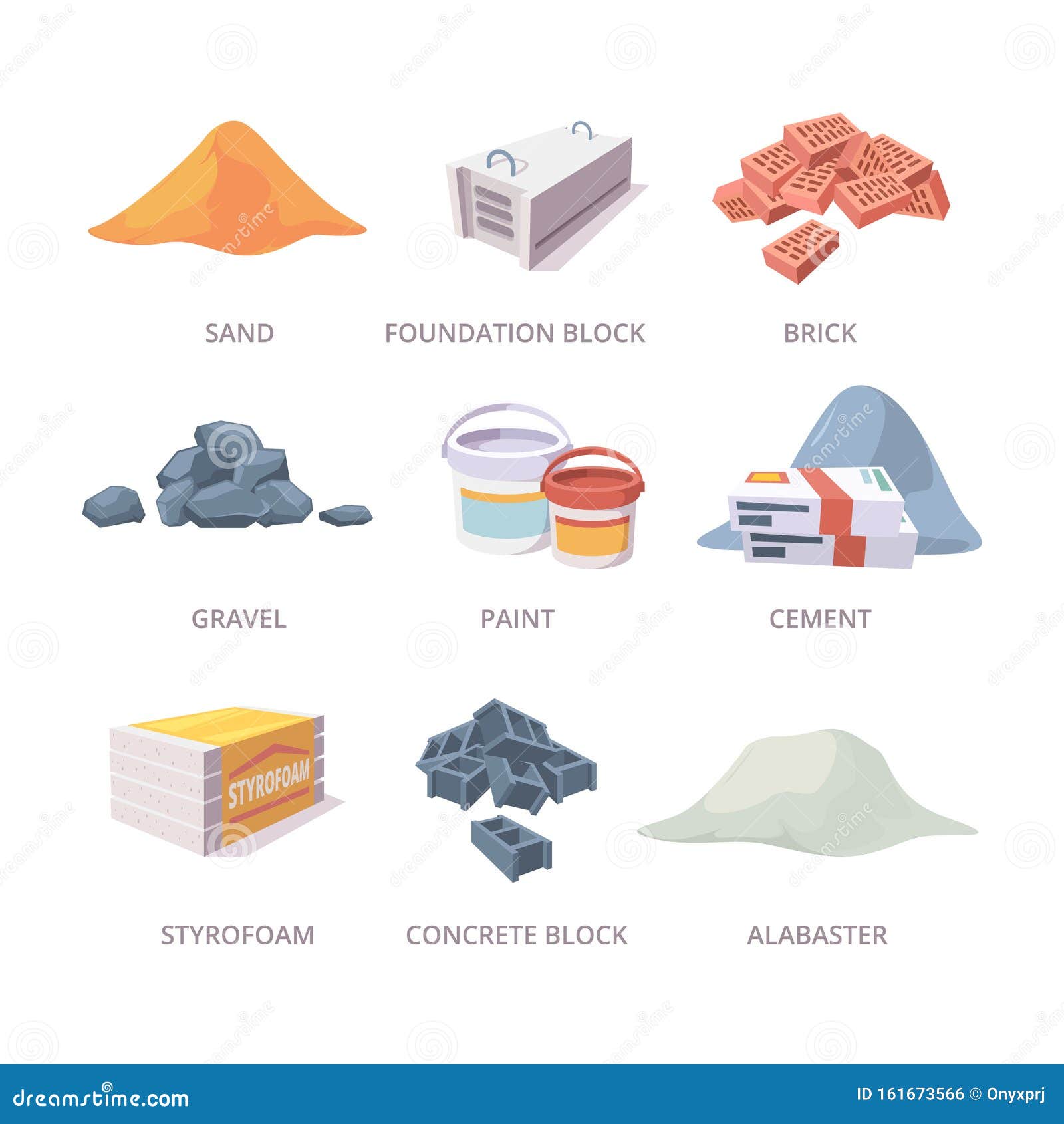Builder Materials. Construction Tools Pile Bricks Gypsum Cement Sand Vector  Materials Collection in Cartoon Style Stock Vector - Illustration of  isolated, element: 161673566