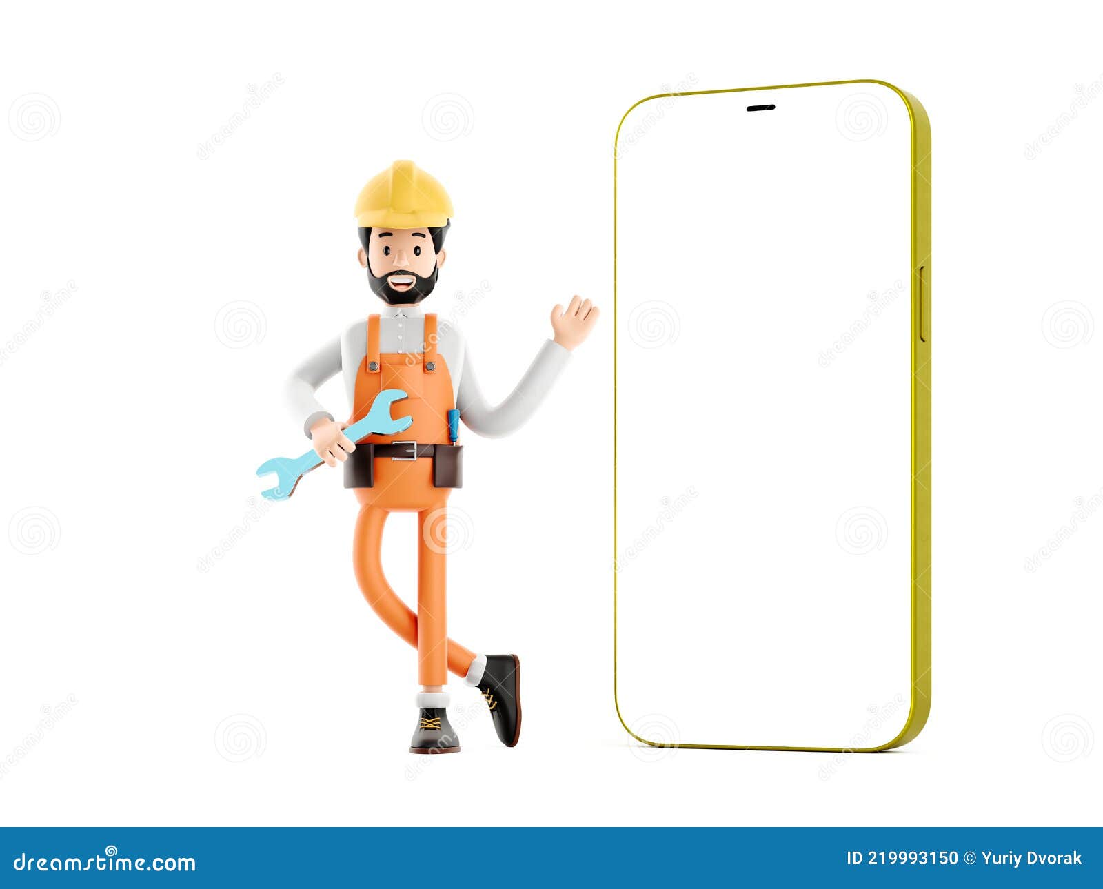 Builder Mechanic Cartoon Character, Funny Worker or Engineer with Blank  Phone. Mobile Phone Repair Concept Isolated 3d Stock Illustration -  Illustration of industry, architect: 219993150