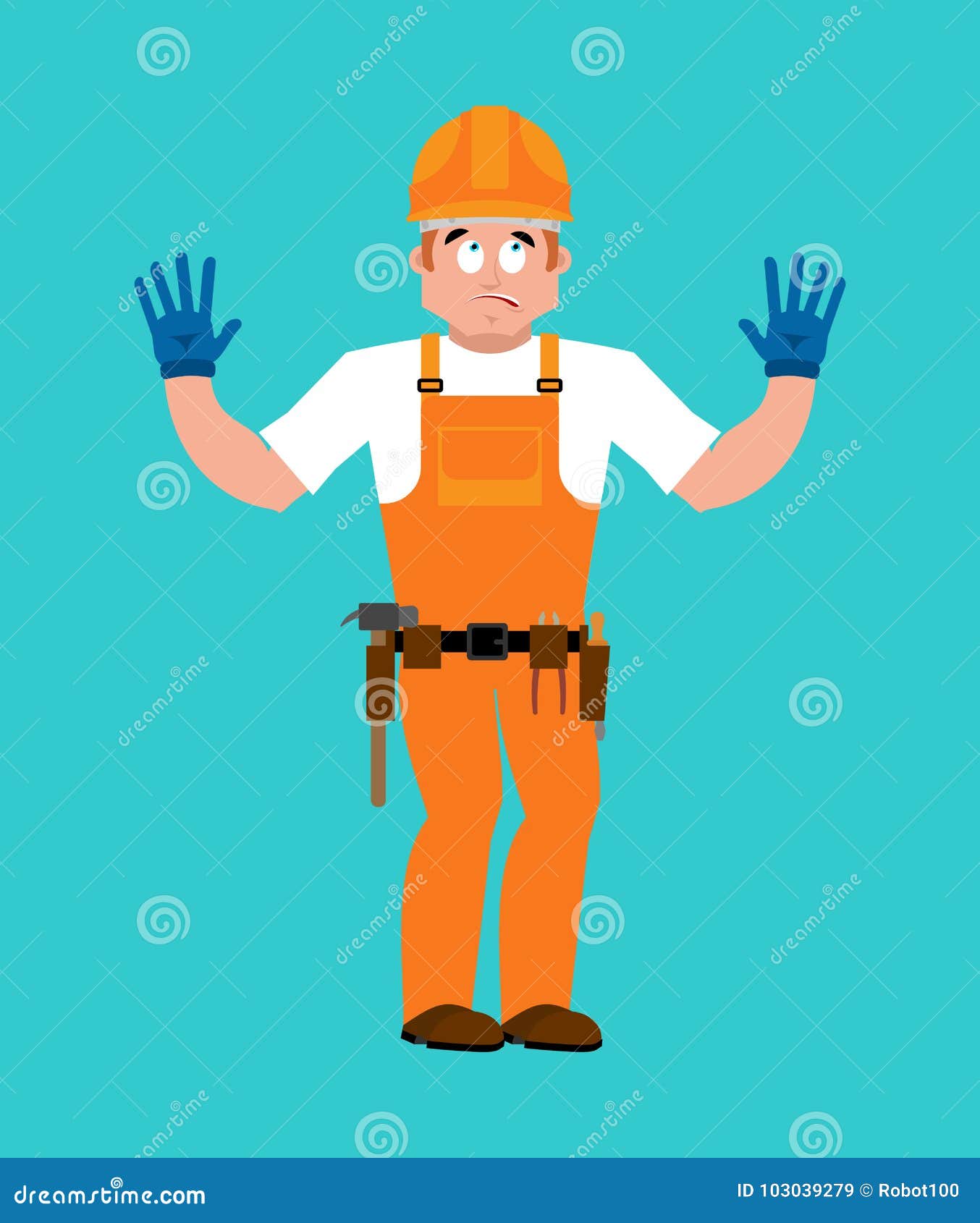 builder oops guilty . worker in protective helmet culpable. service worker serviceman apologize.  