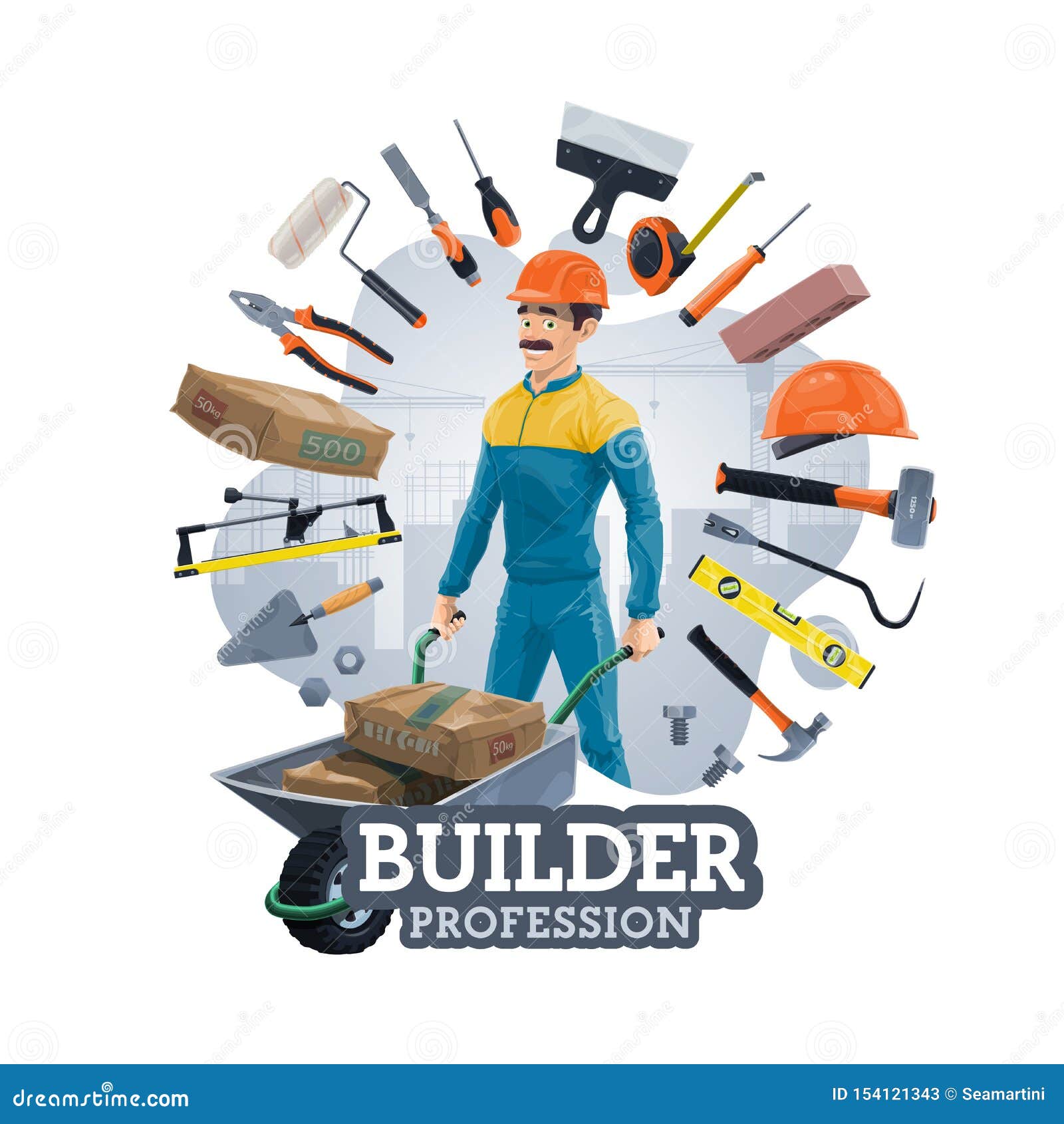Building Construction Work Tools, Builder Worker Stock Vector Illustration of handyman