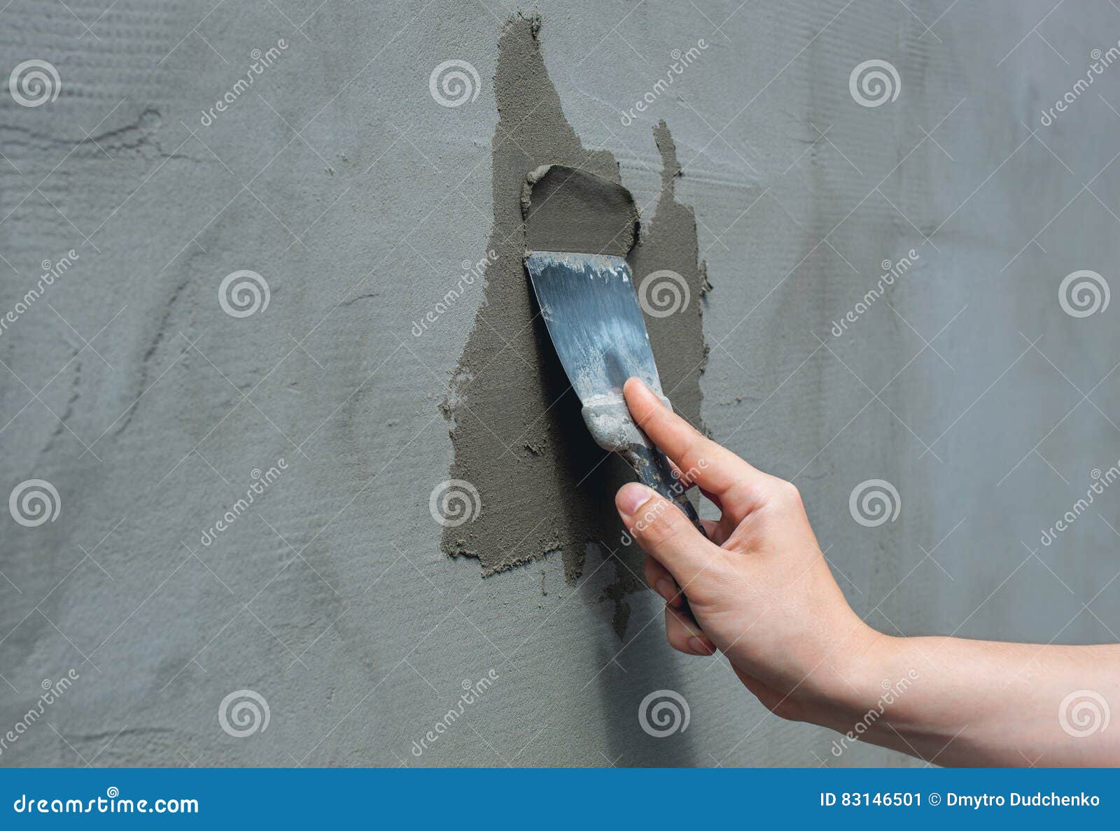 Builder Puts Mortar Trowel Wall. Plaster Walls Stock Image Image of