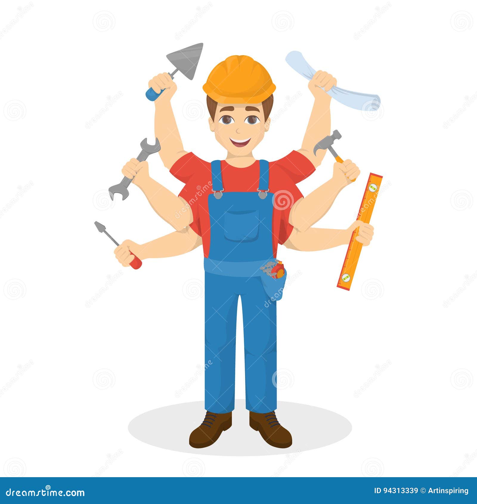 Builder with Six Hand, Multitasking Stock Vector - Illustration of ...