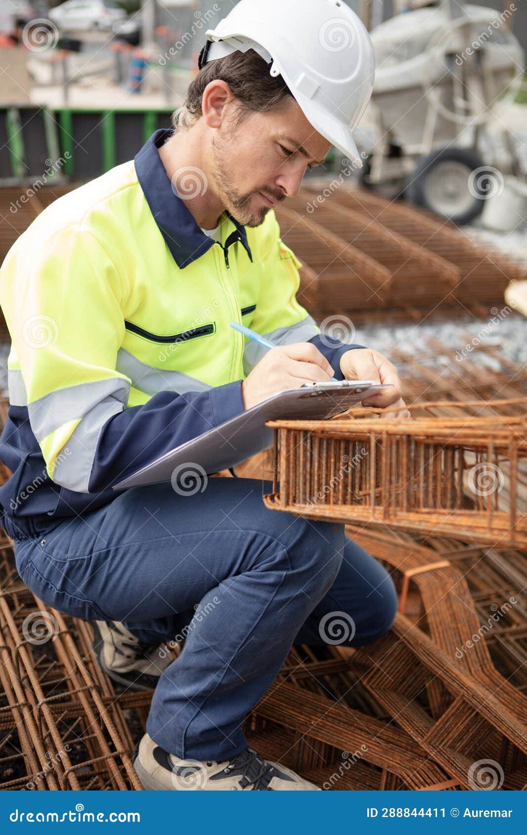 Builder Takes Long Metal Rods for Construction Reinforced Structures