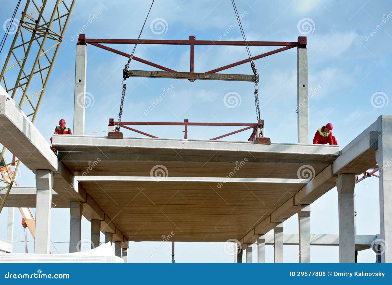 Builder Worker Installing Concrete Slab Stock Photo - Image of