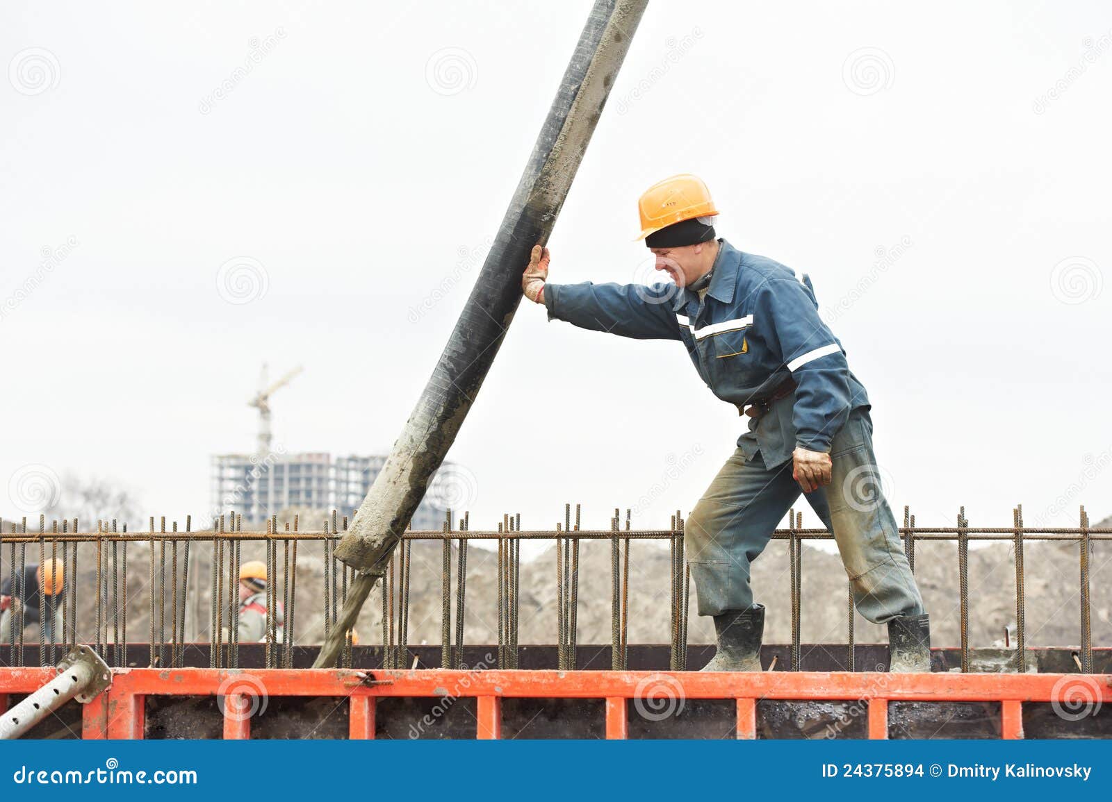 Builder Worker Pouring Concrete into Form Stock Photo - Image of