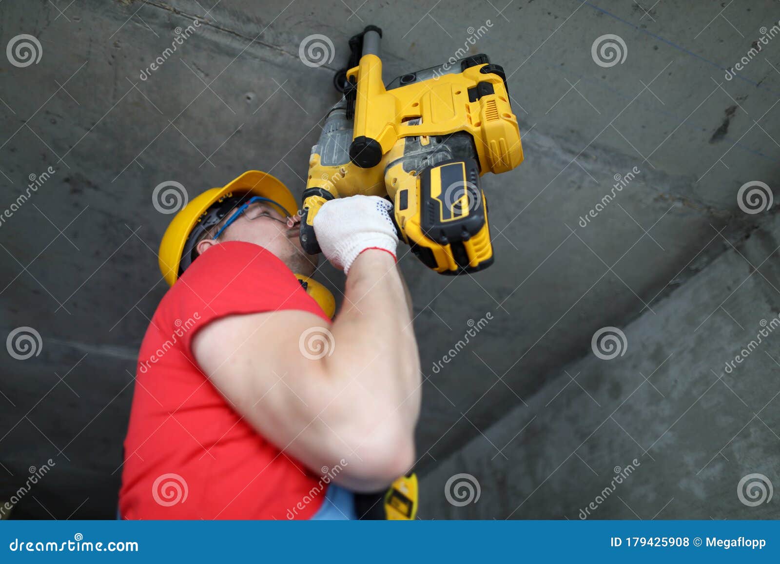 Builder Works on Ceiling with Puncher for Concrete Stock Photo - Image of  concrete, driving: 179425908