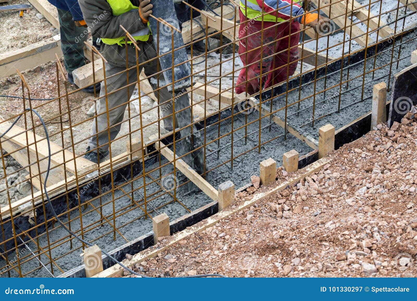 Builders Crew Working on Concreting Formwork Stock Image Image of
