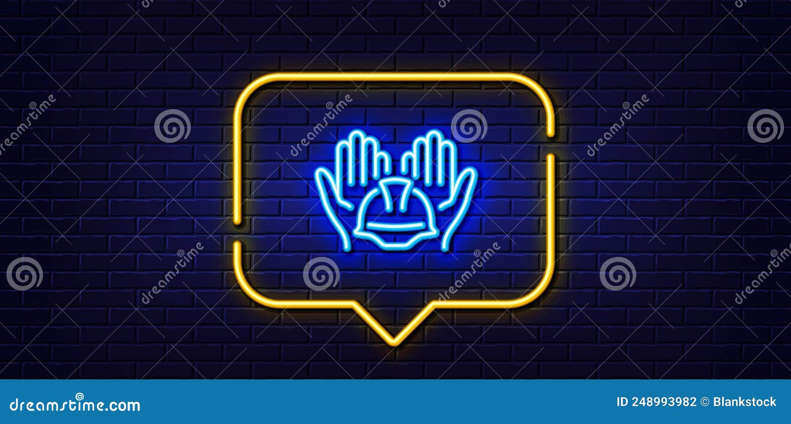 builders union line icon. care ocnstruction workers sign. neon light speech bubble. 