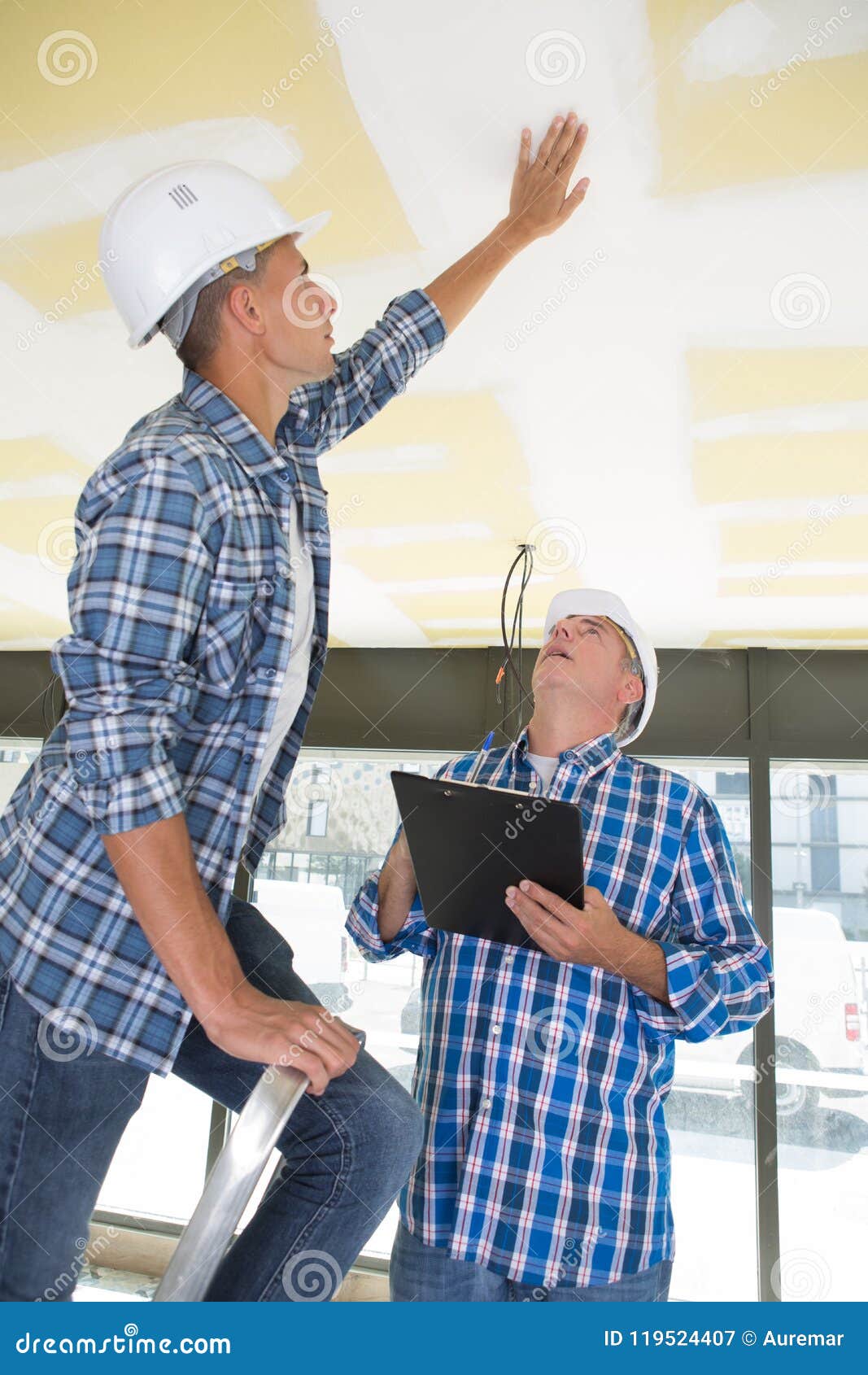 Builders Working On Ceiling Stock Image Image Of Home Real