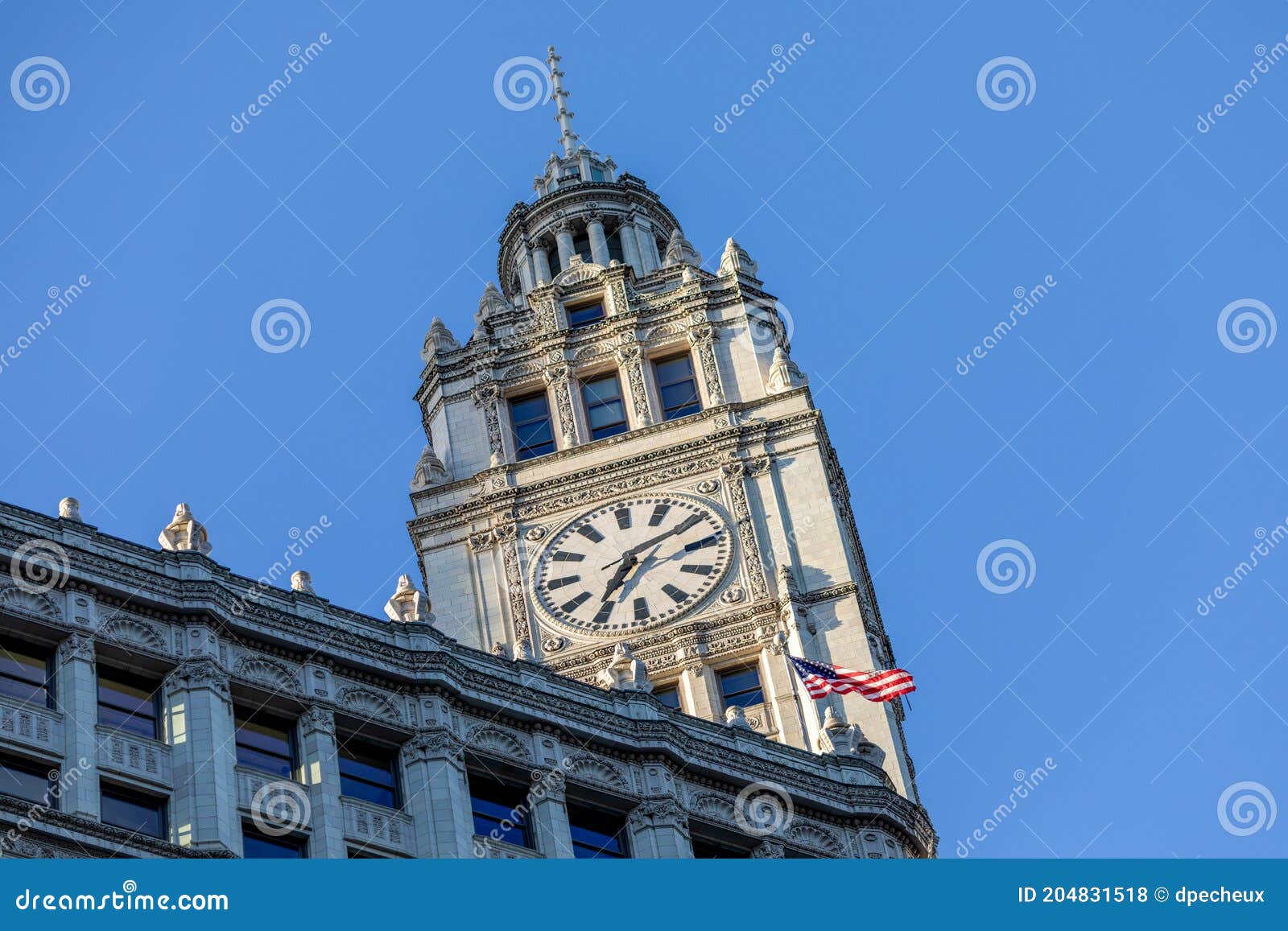 Building and Clock in Chicago Stock Photo Image of landmark, history 204831518