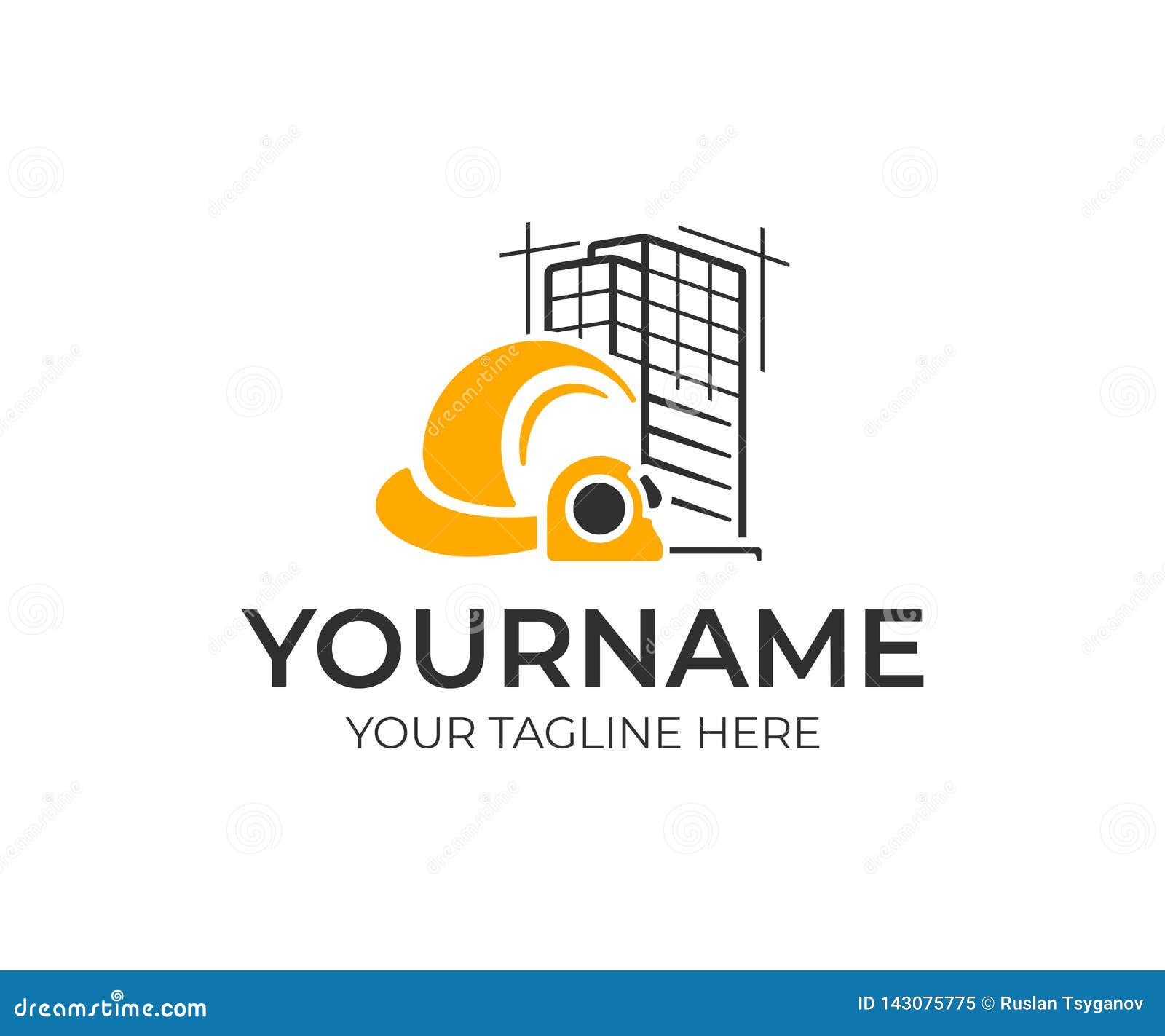 Building Construction Logo Design. Construction Helmet and Measure Tape