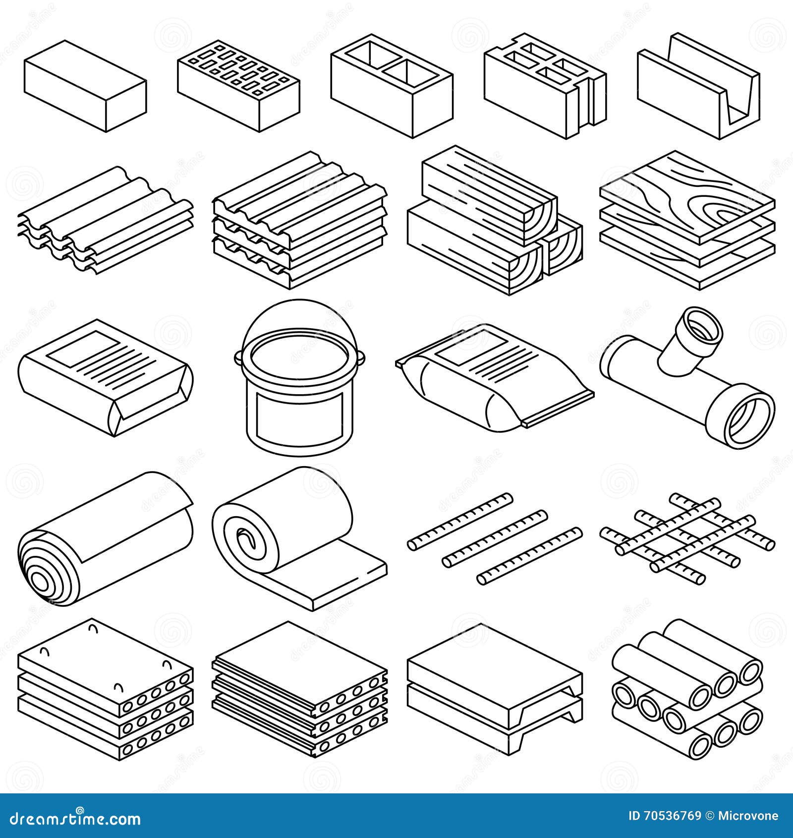 building and construction materials  linear icons