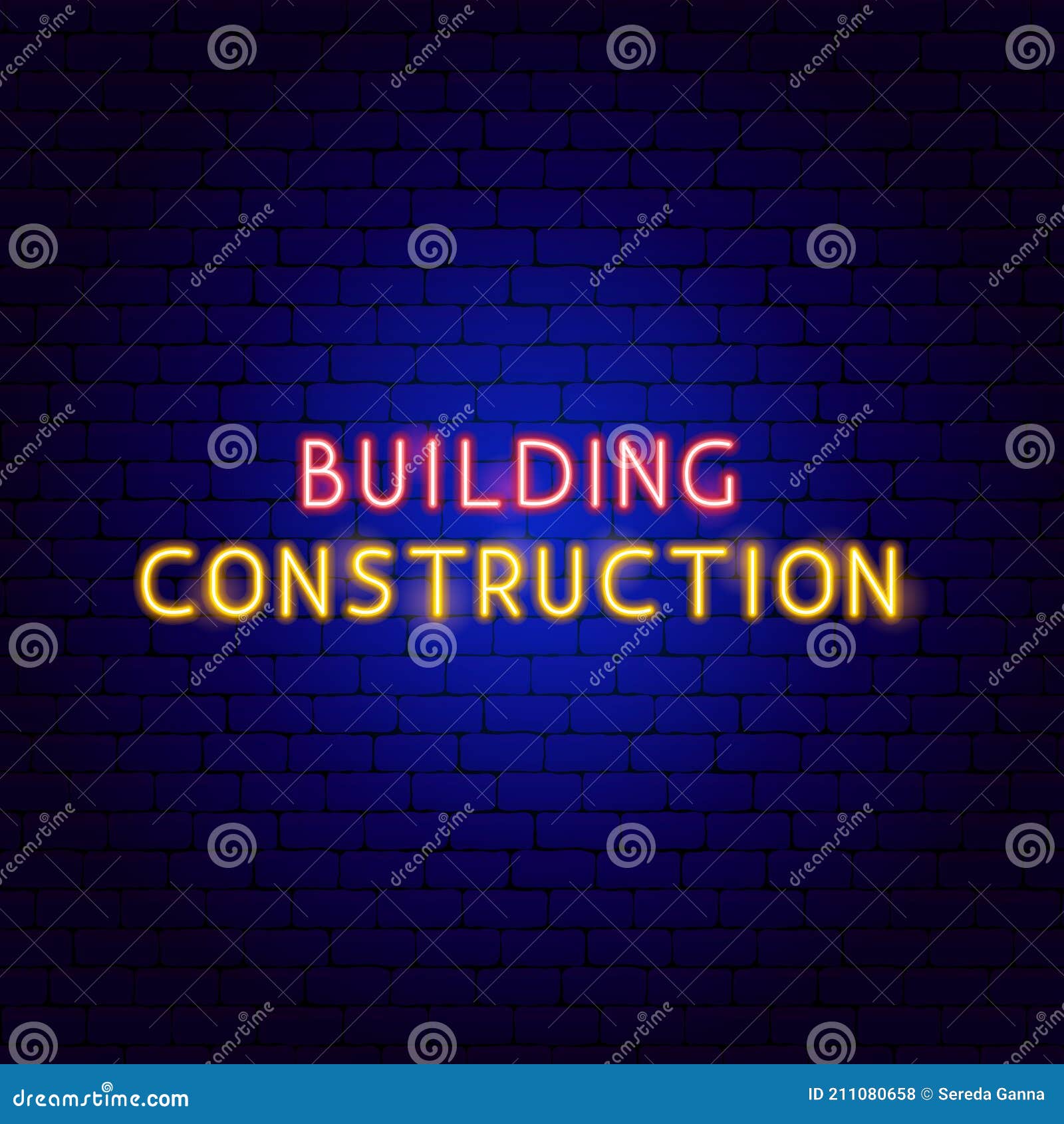 Building Construction Neon Text Stock Vector Illustration of