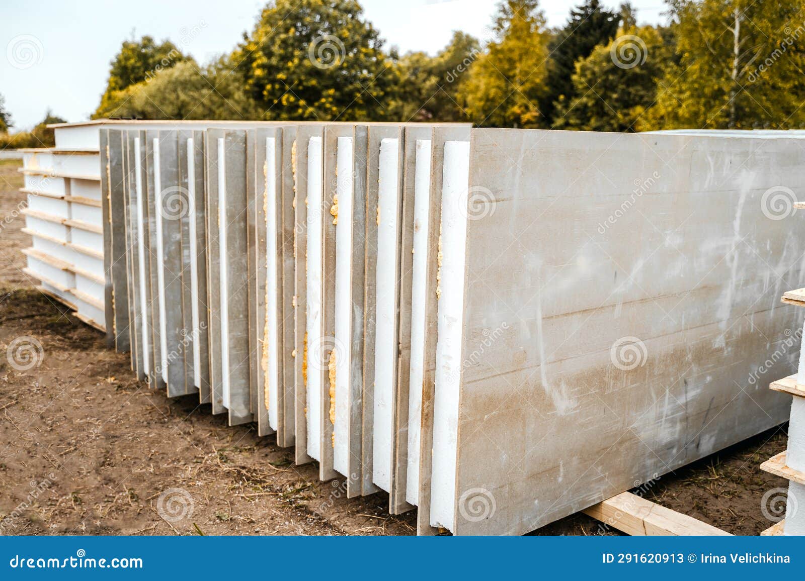 building construction of wooden frame house made of sip structural insulated panels. osb oriented strand board, eps