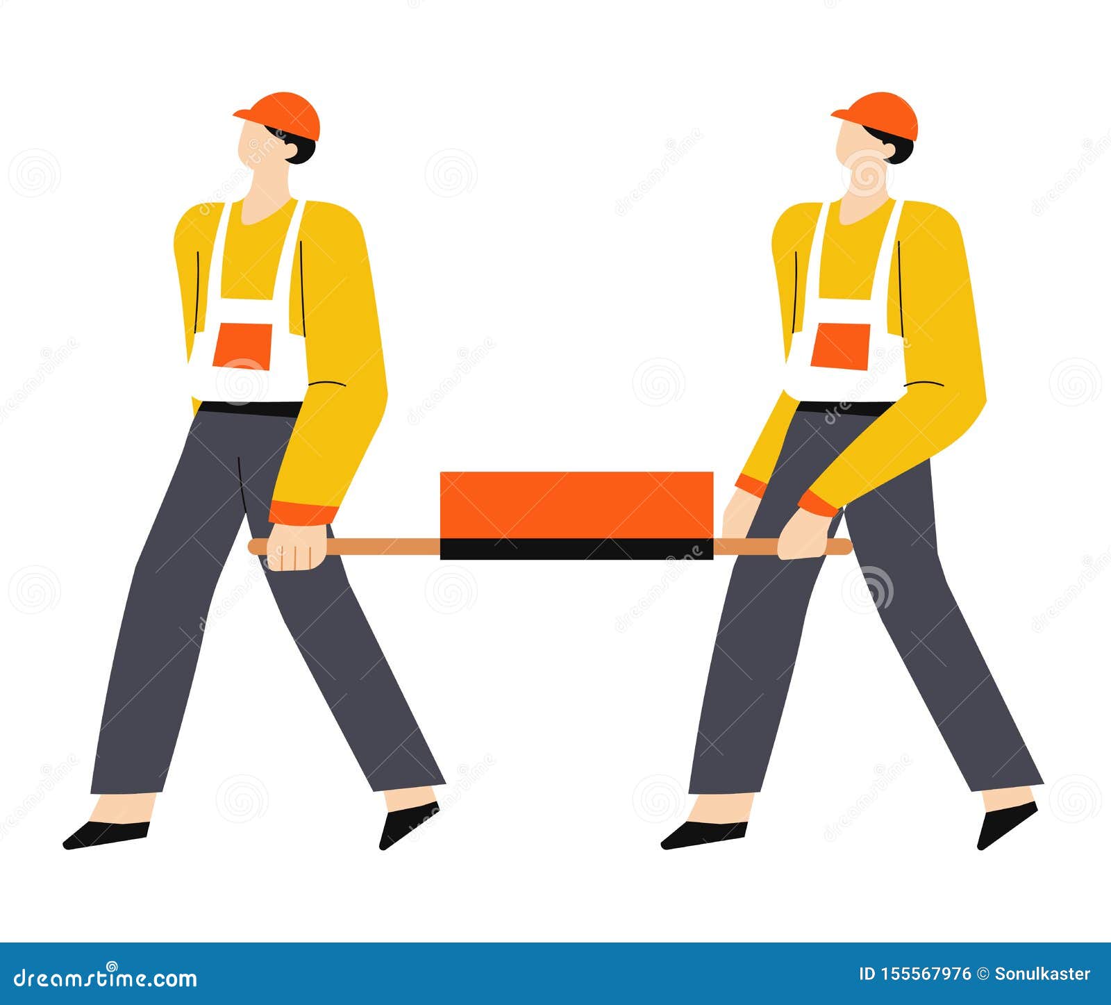 Building or Construction Works, Builders in Hardhats Carrying Bricks on