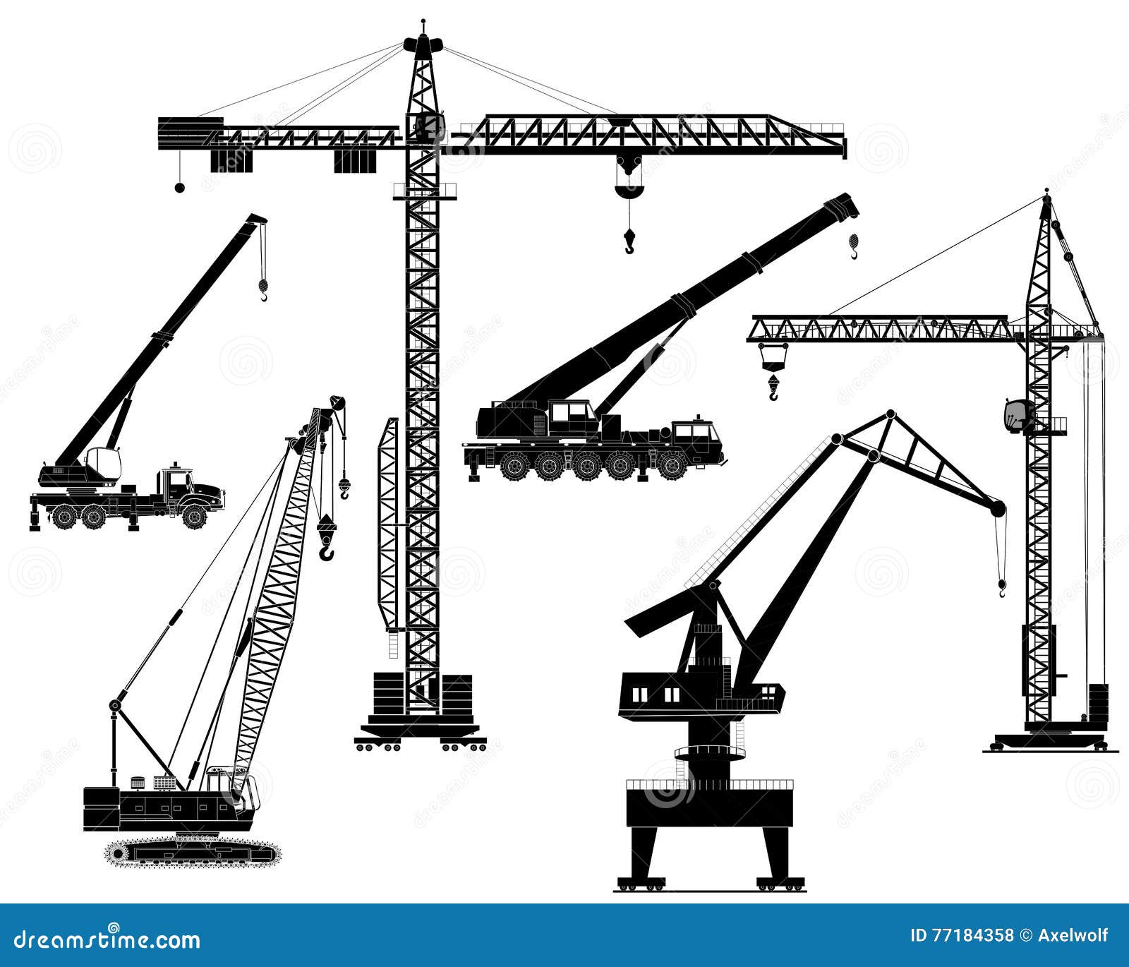 building cranes set, silhouettes, 