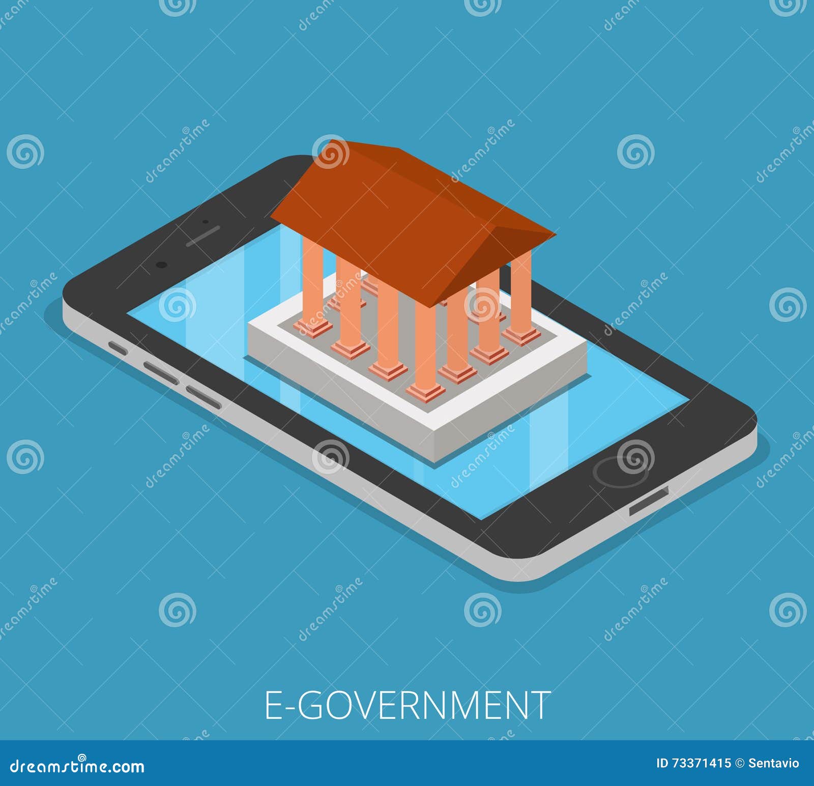 building e-government phone business isometric fla
