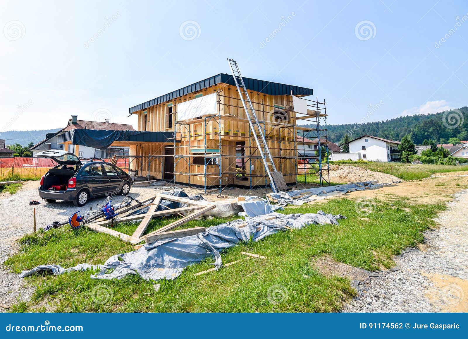 Building Energy Efficient Passive Wooden House. Stock Photo Image of