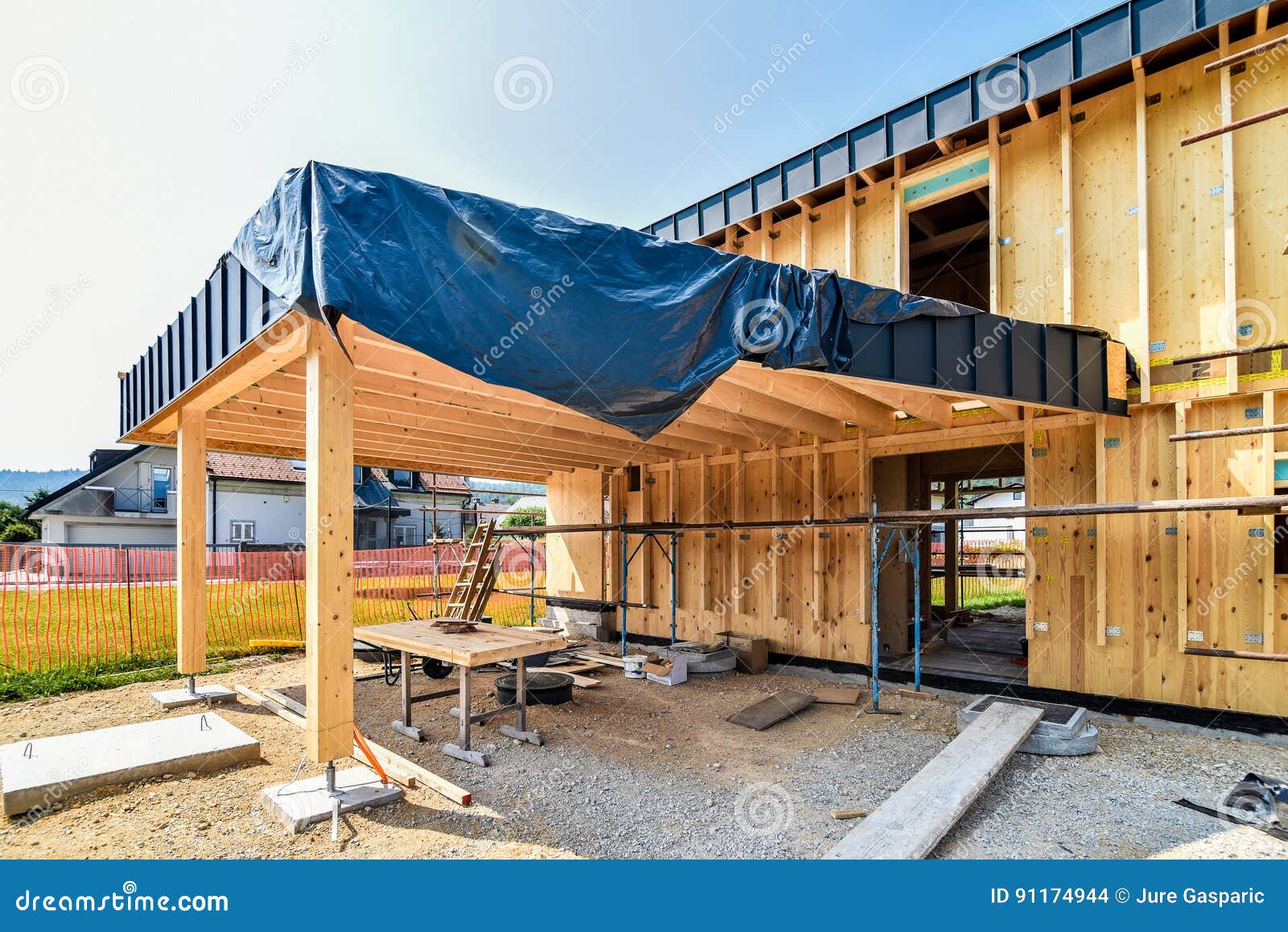 Building Energy Efficient Passive Wooden House. Stock Photo Image of