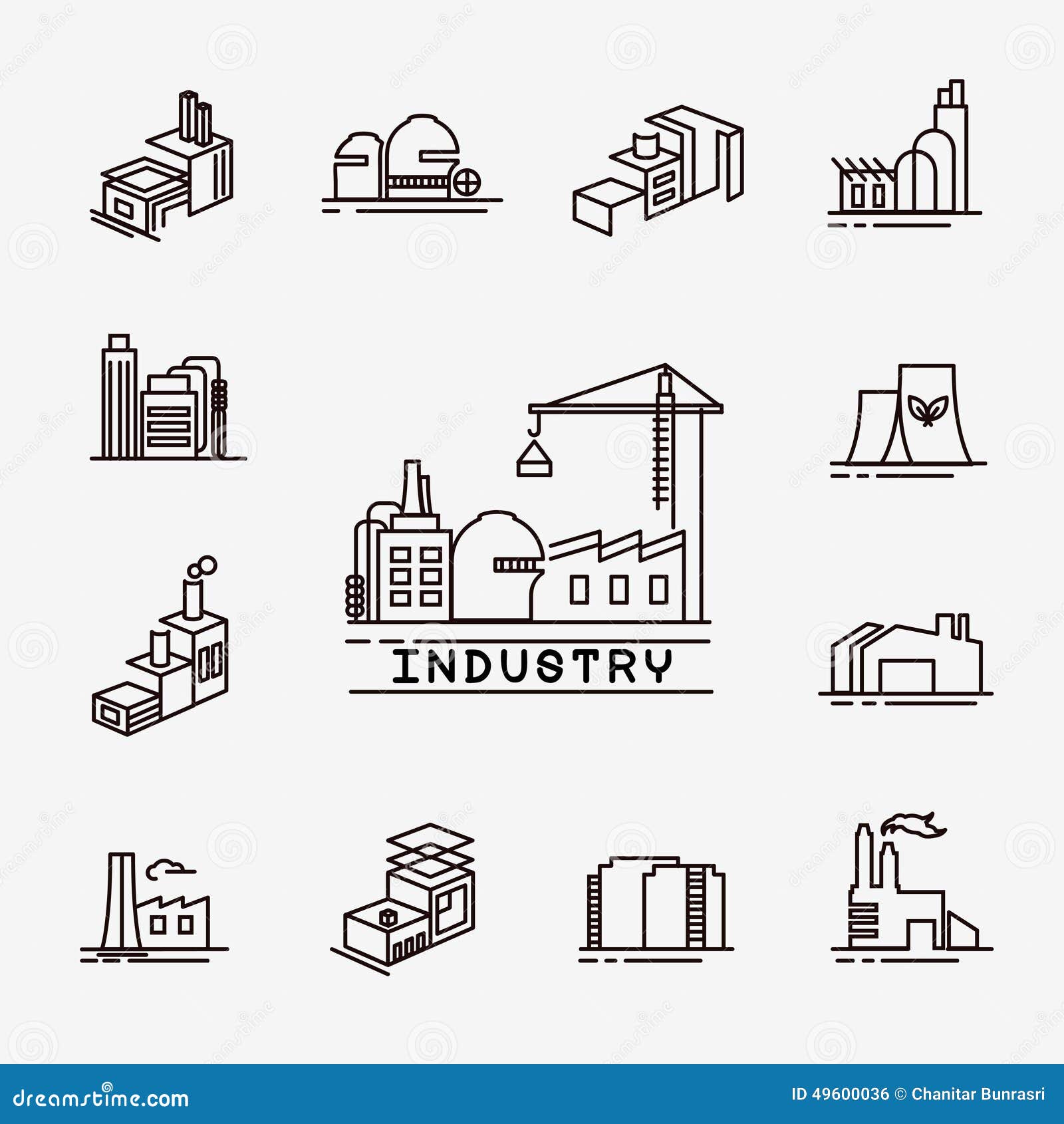 building factory icons line style graphic design elements 49600036