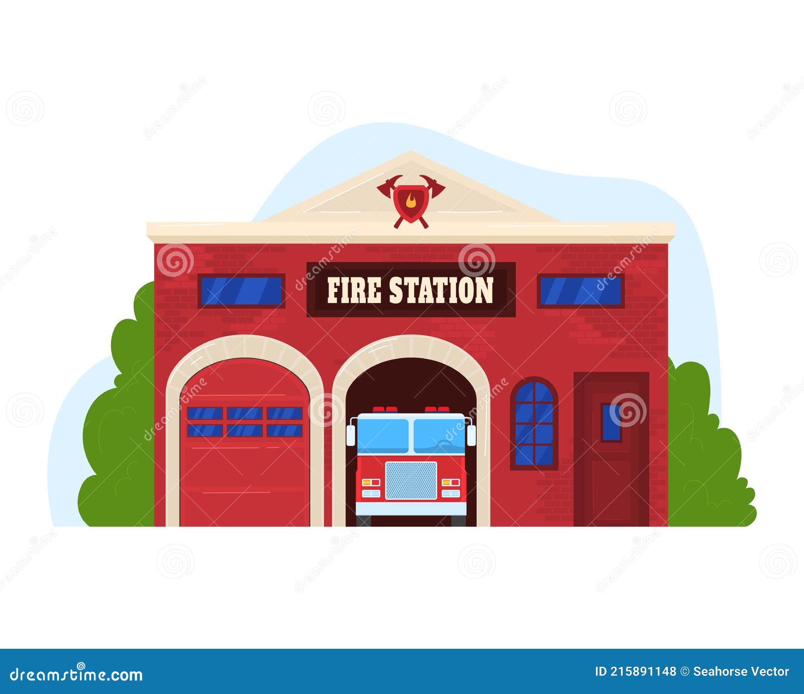Building Fire Station, Services To Population, Garage with Transport,  Design Cartoon Style Vector Illustration, Isolated Stock Vector -  Illustration of emergency, rescue: 215891148