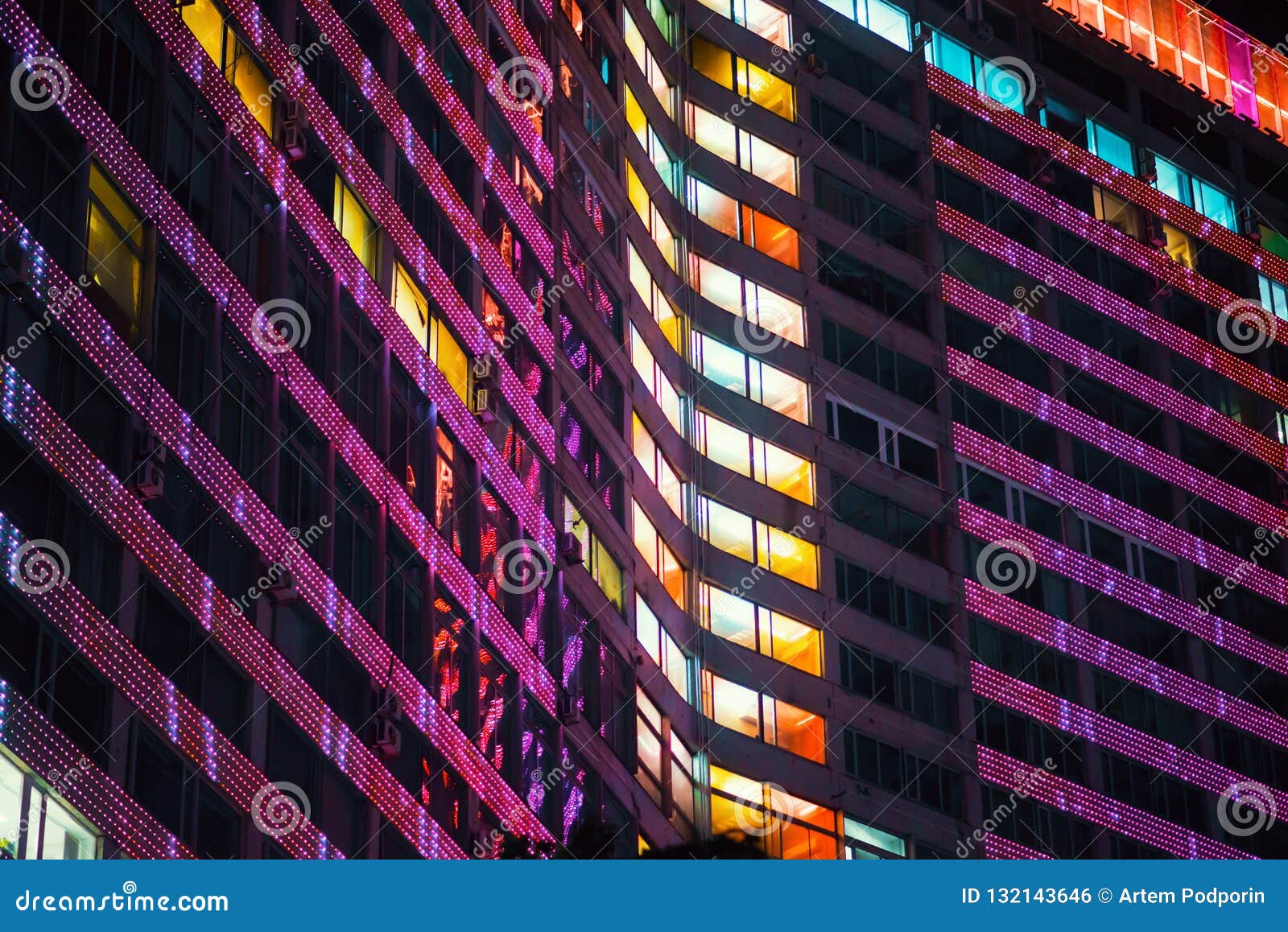 Building with LED night editorial photo. Image of city - 132143646