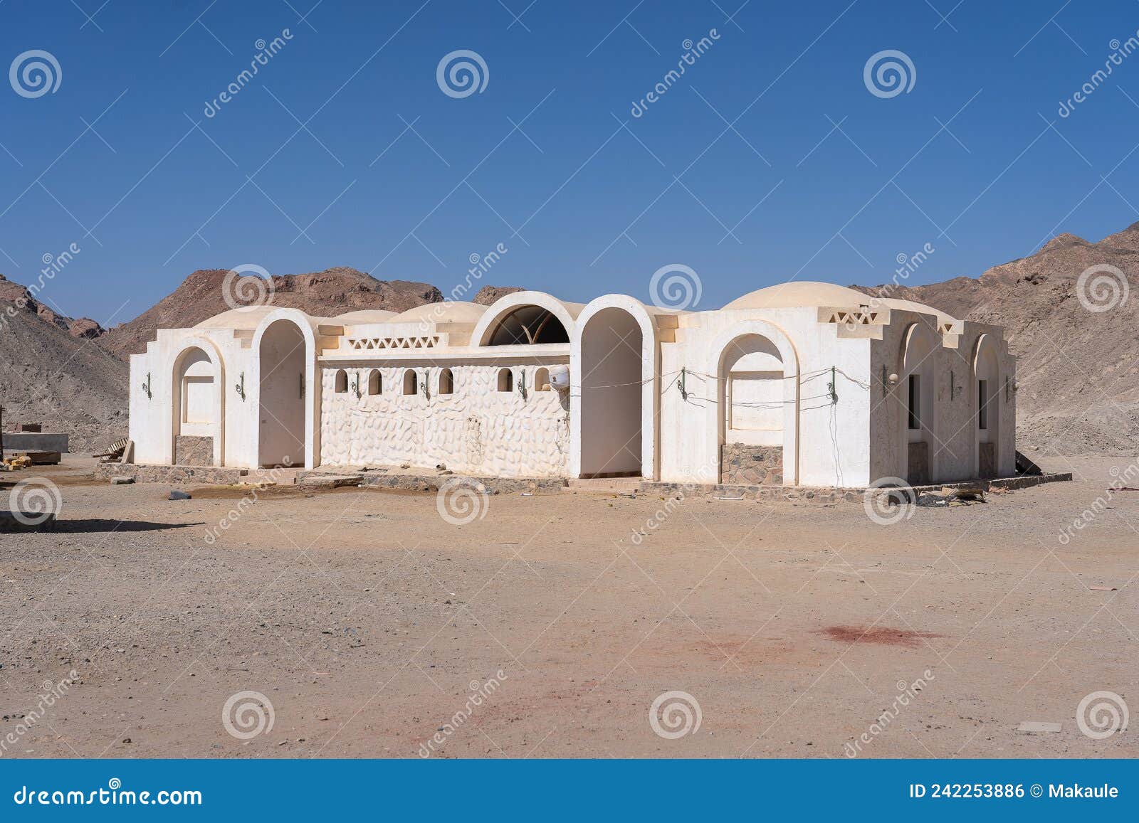 A Building Like a Old Cafeteria Somewhere in Sahara Desert Stock Photo