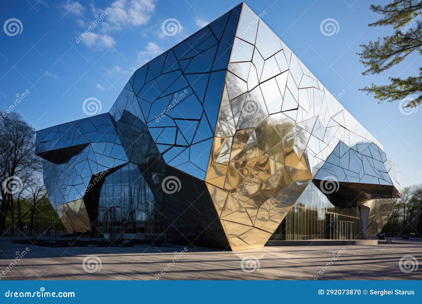 The Building is Made of Metal and Glass, AI Stock Photo Image of