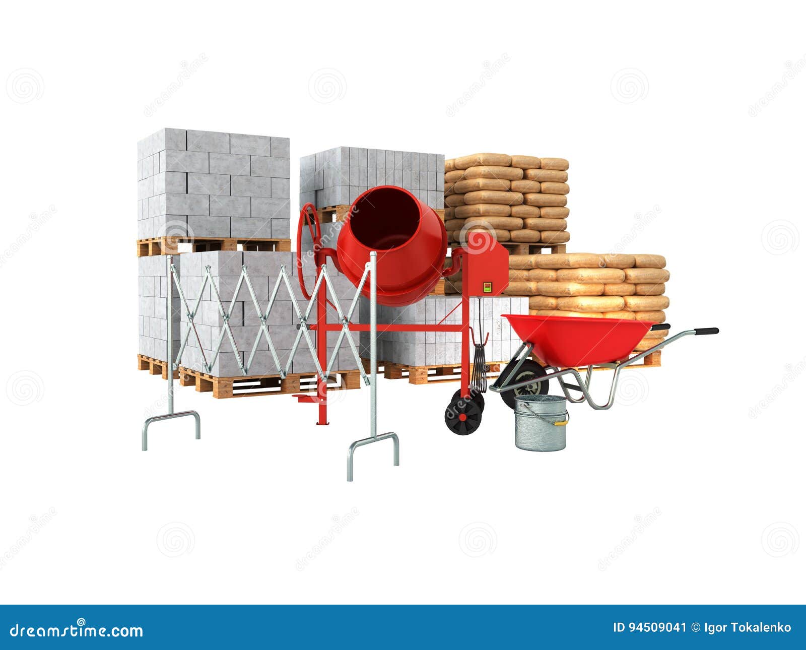building materials 3d render on a white background no shadow