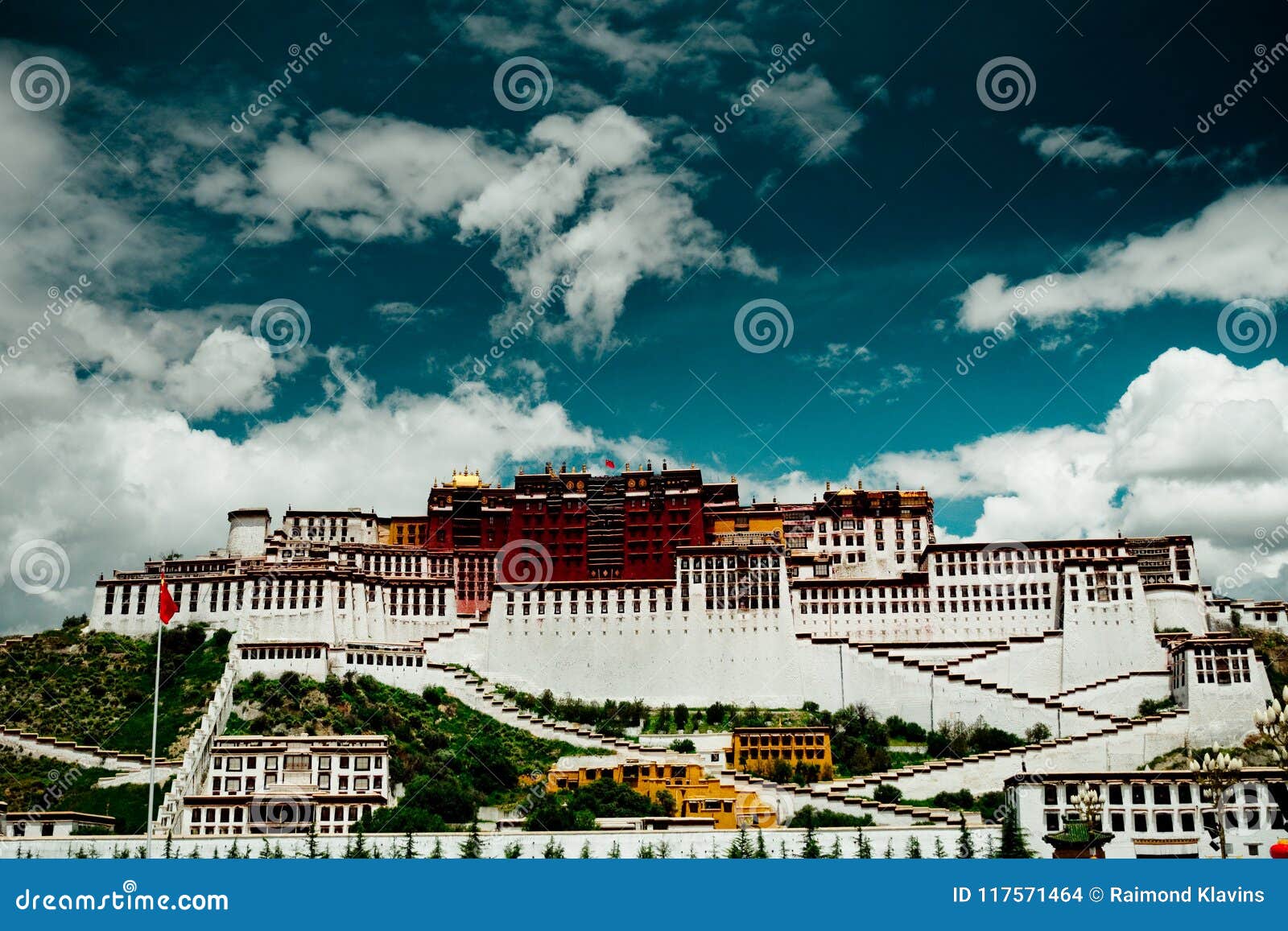 Potala Palace Time Lapse. Dalai lama place. Lhasa, Tibet. The building measures 400 metres east-west and 350 metres north-south, with sloping stone walls averaging 3 m. thick, and 5 m. more than 16 ft thick at the base