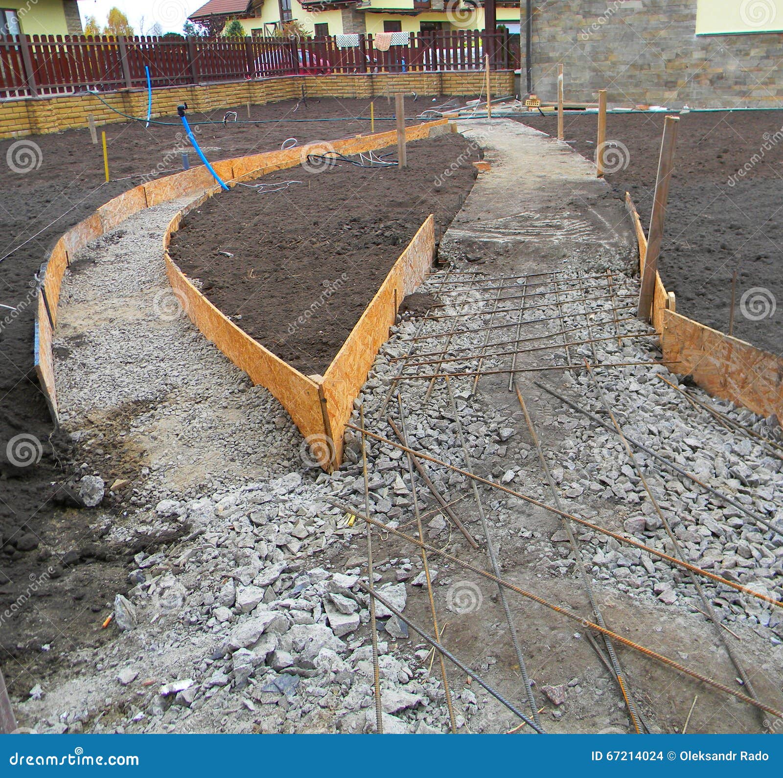 Building New Concrete Pavement the Garden. Foundation for Paving Stock