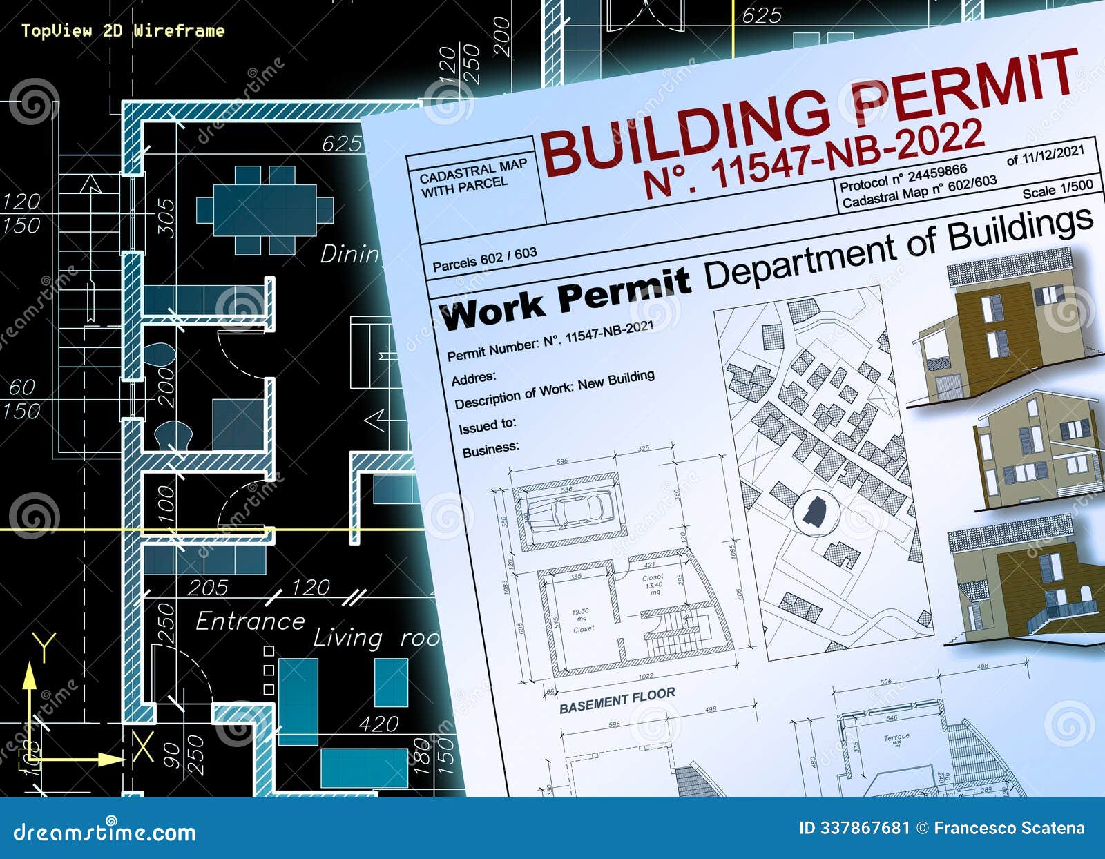 building permit concept in buildings activity and construction iindustry with residential building project