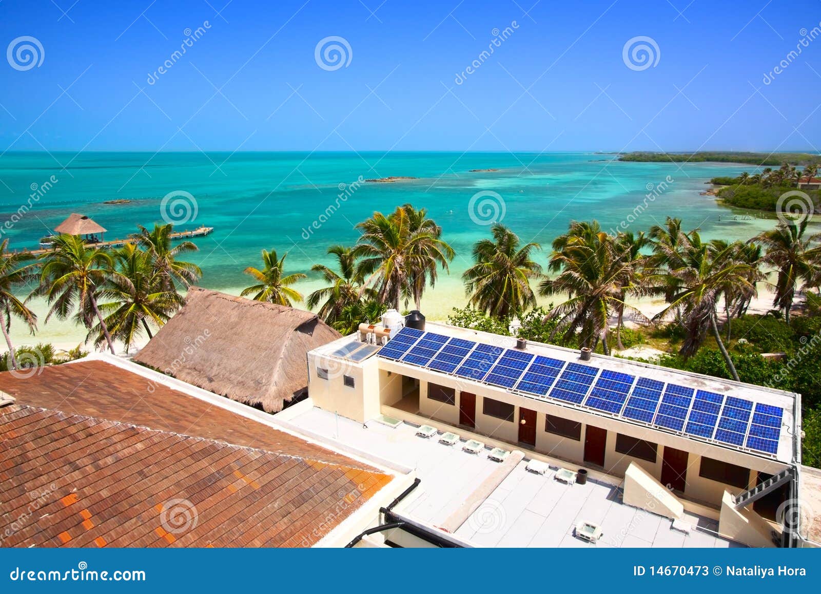 building with a solar panel on the isla contoy